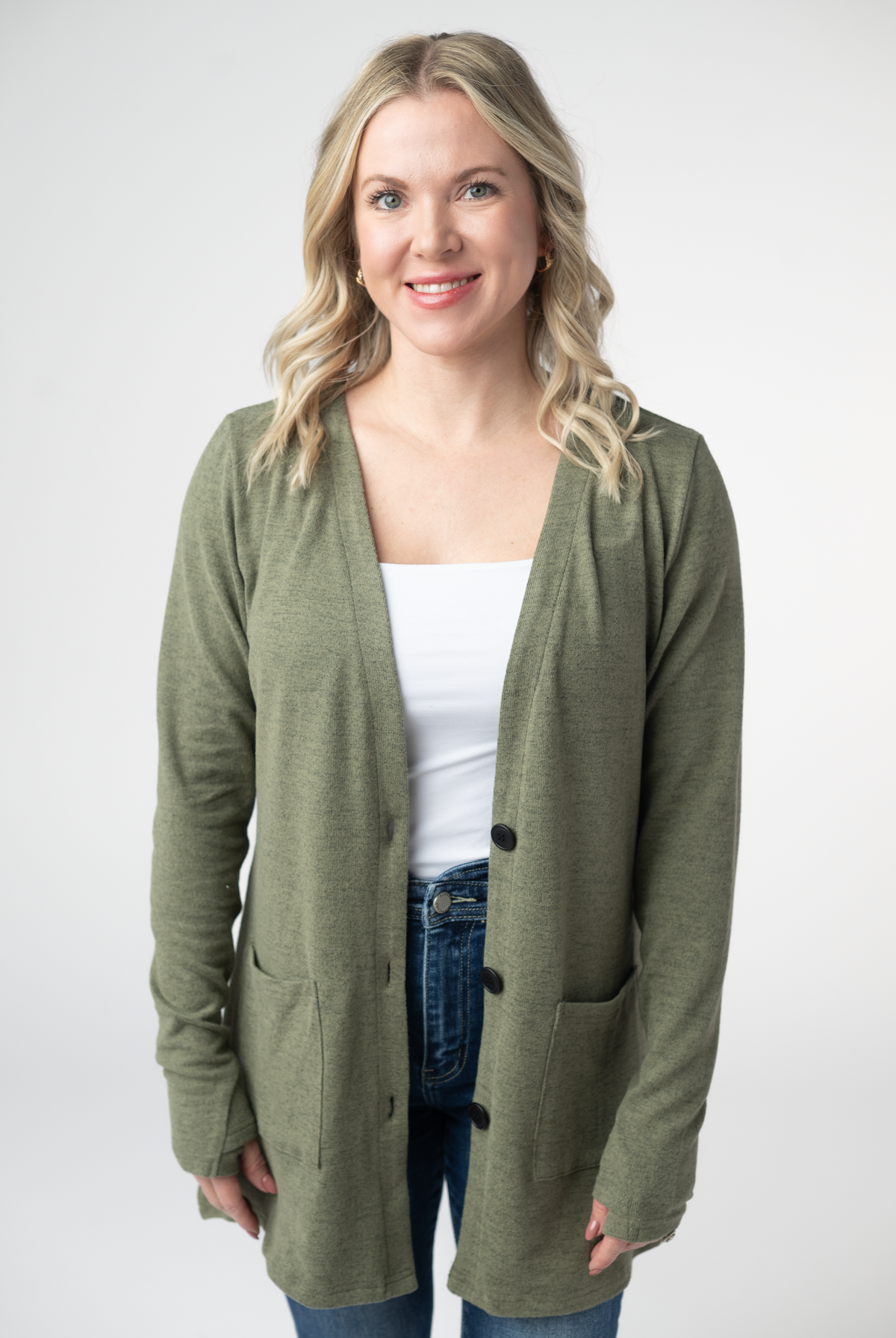 Cori Cardigan - Heathered Olive-Cardigans-Dear Me Southern Boutique, located in DeRidder, Louisiana