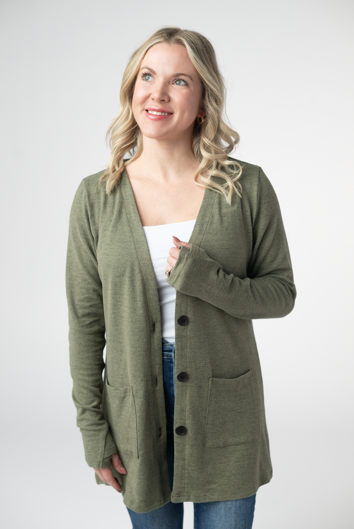 Cori Cardigan - Heathered Olive-Cardigans-Dear Me Southern Boutique, located in DeRidder, Louisiana