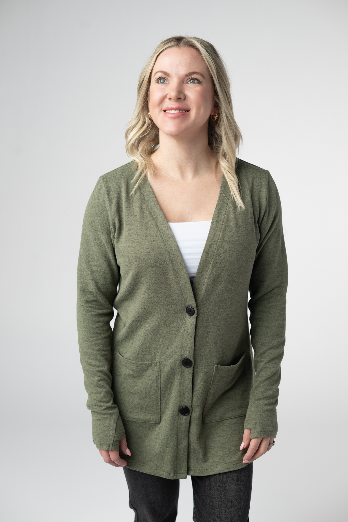 Cori Cardigan - Heathered Olive-Cardigans-Dear Me Southern Boutique, located in DeRidder, Louisiana