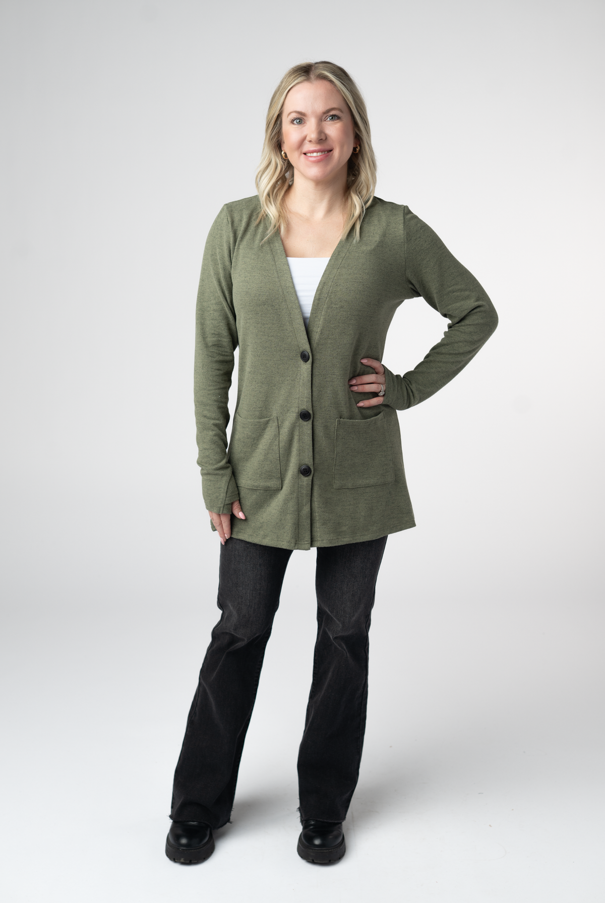 Cori Cardigan - Heathered Olive-Cardigans-Dear Me Southern Boutique, located in DeRidder, Louisiana