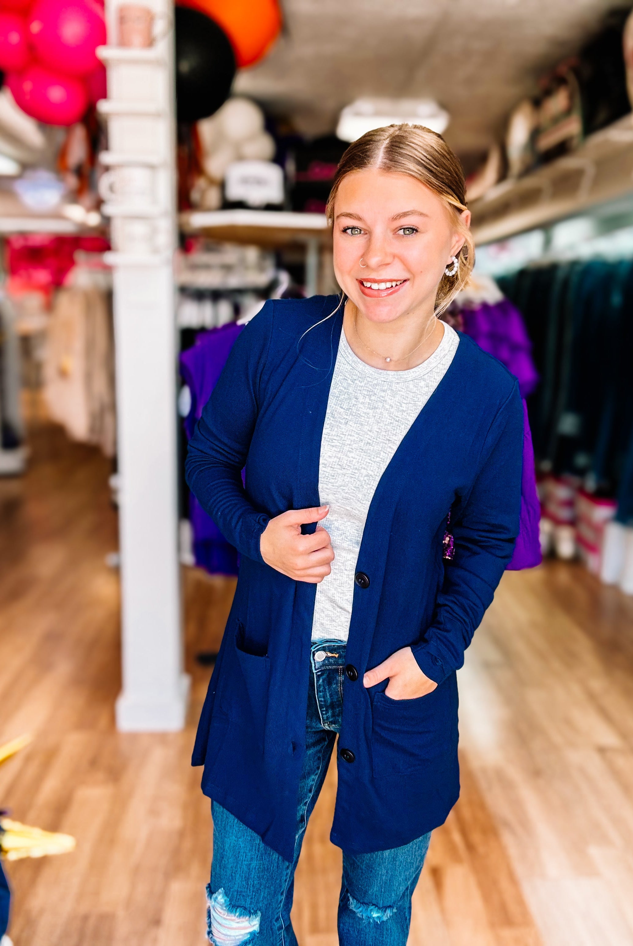 Cori Cardigan - Navy-Cardigans-Dear Me Southern Boutique, located in DeRidder, Louisiana