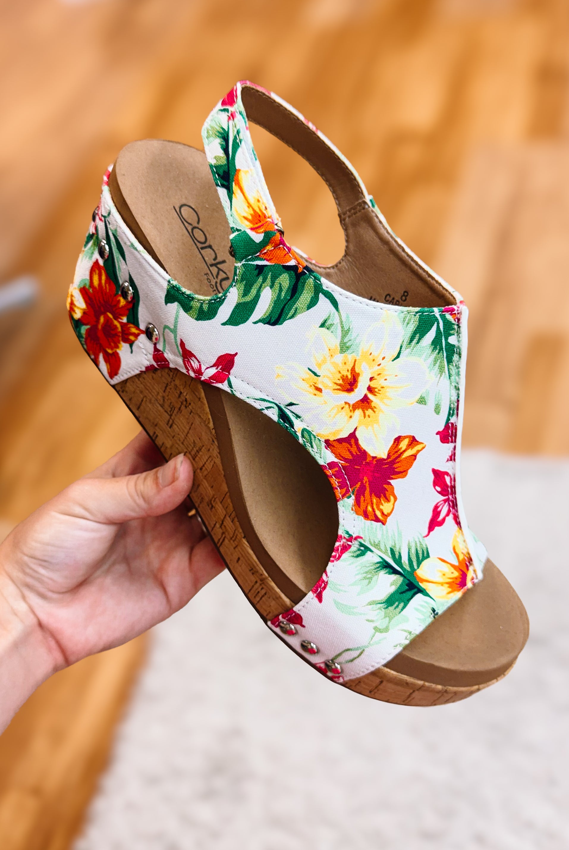 Corkys Carley Wedges - White Floral-Sandals-Dear Me Southern Boutique, located in DeRidder, Louisiana