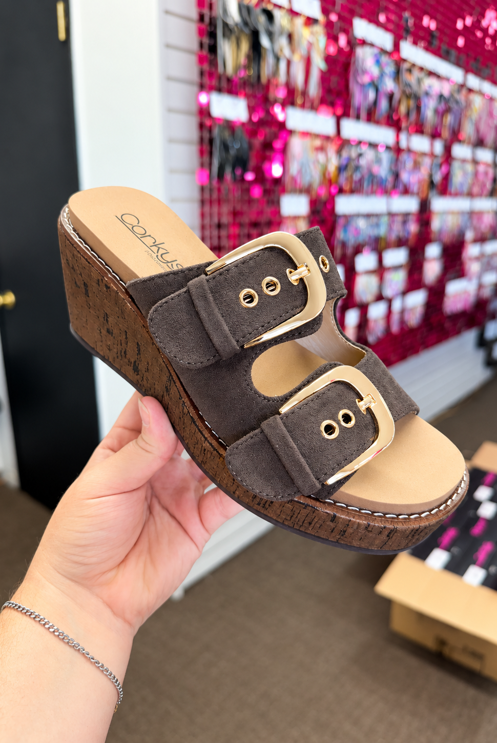 Corkys Double Dare Wedges - Chocolate-Sandals-Dear Me Southern Boutique, located in DeRidder, Louisiana