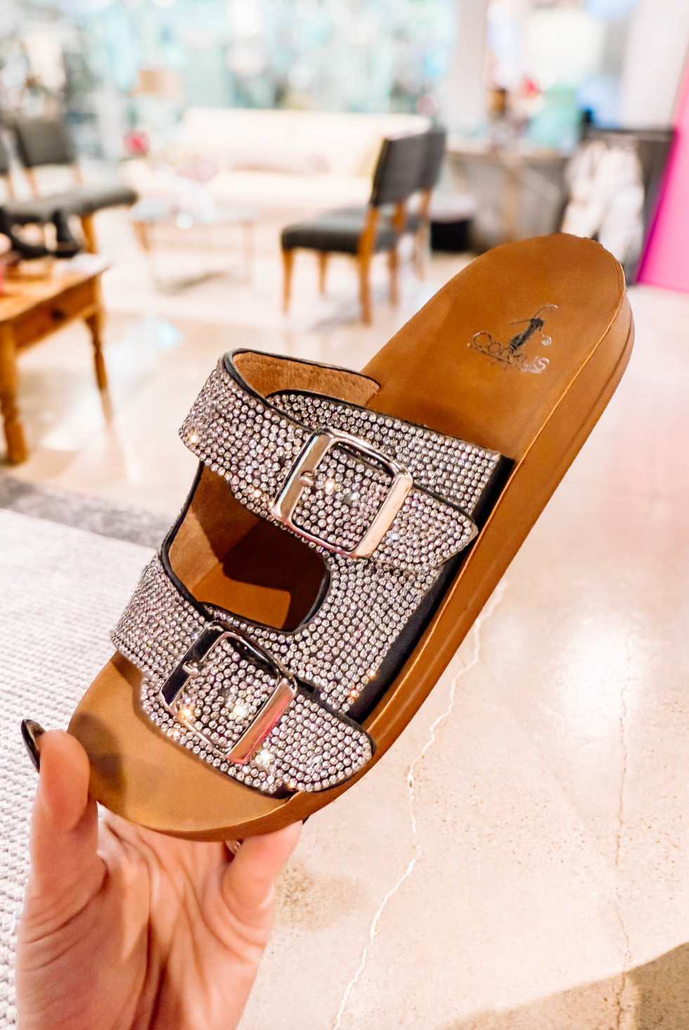 Corky's Let's Be Real Sandals - Black Rhinestone-Sandals-Dear Me Southern Boutique, located in DeRidder, Louisiana