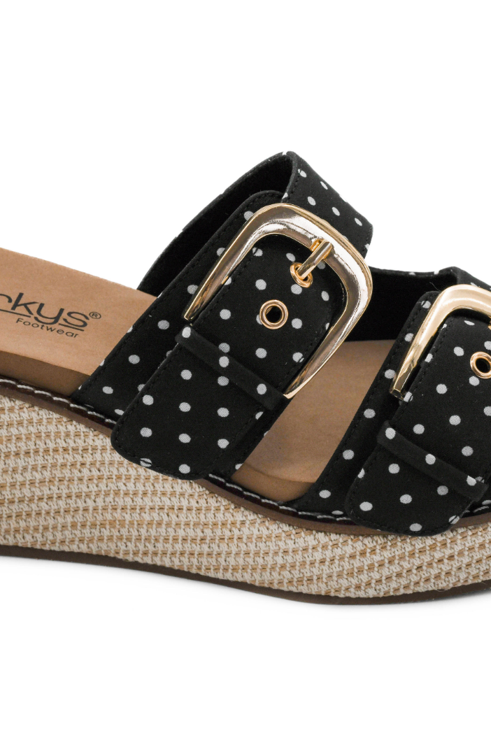 Corkys Manifest - Black/White Polka Dot Wedges-Wedges-Dear Me Southern Boutique, located in DeRidder, Louisiana