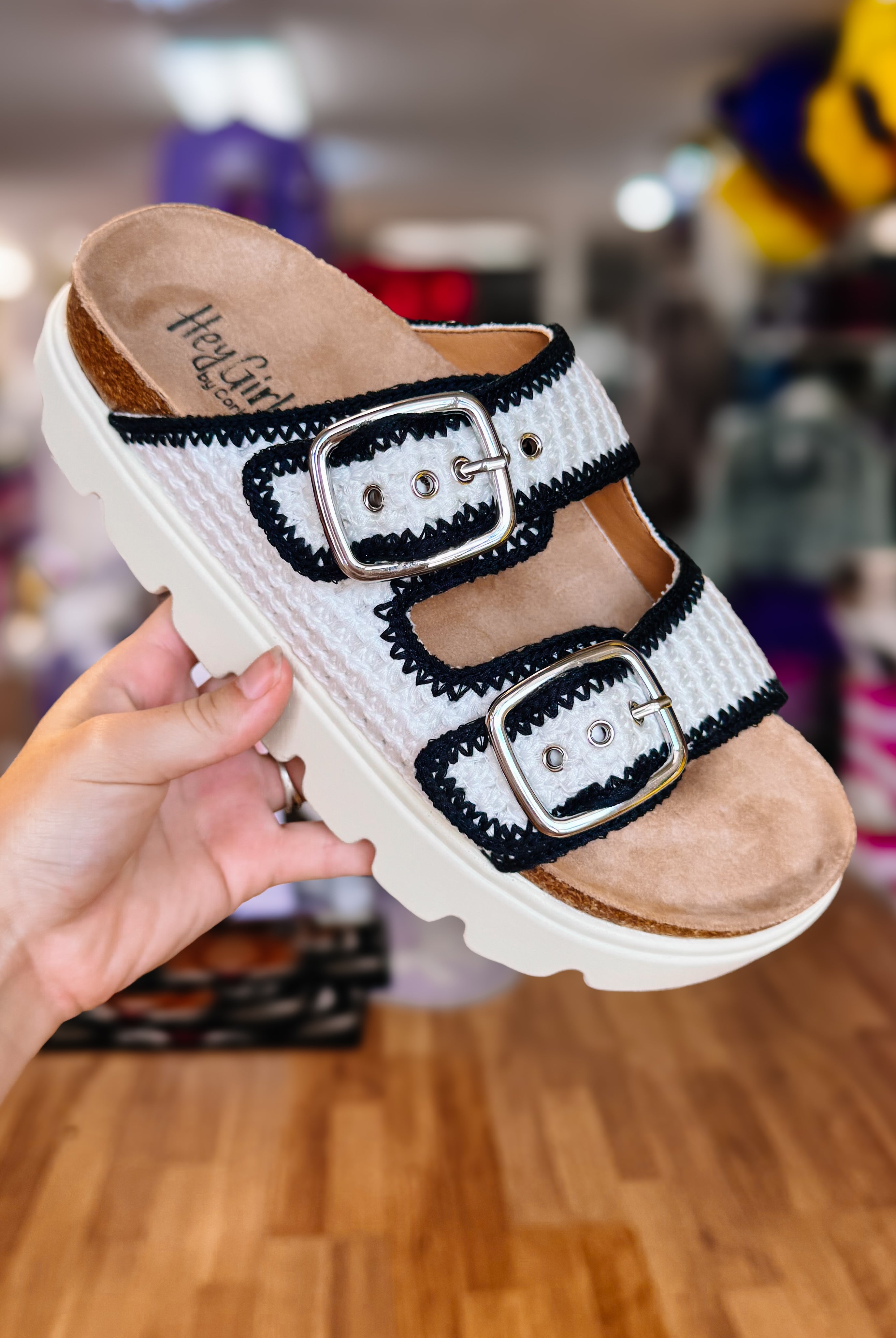 Corkys Rumor Has It Sandals - Ivory Black-Dear Me Southern Boutique, located in DeRidder, Louisiana