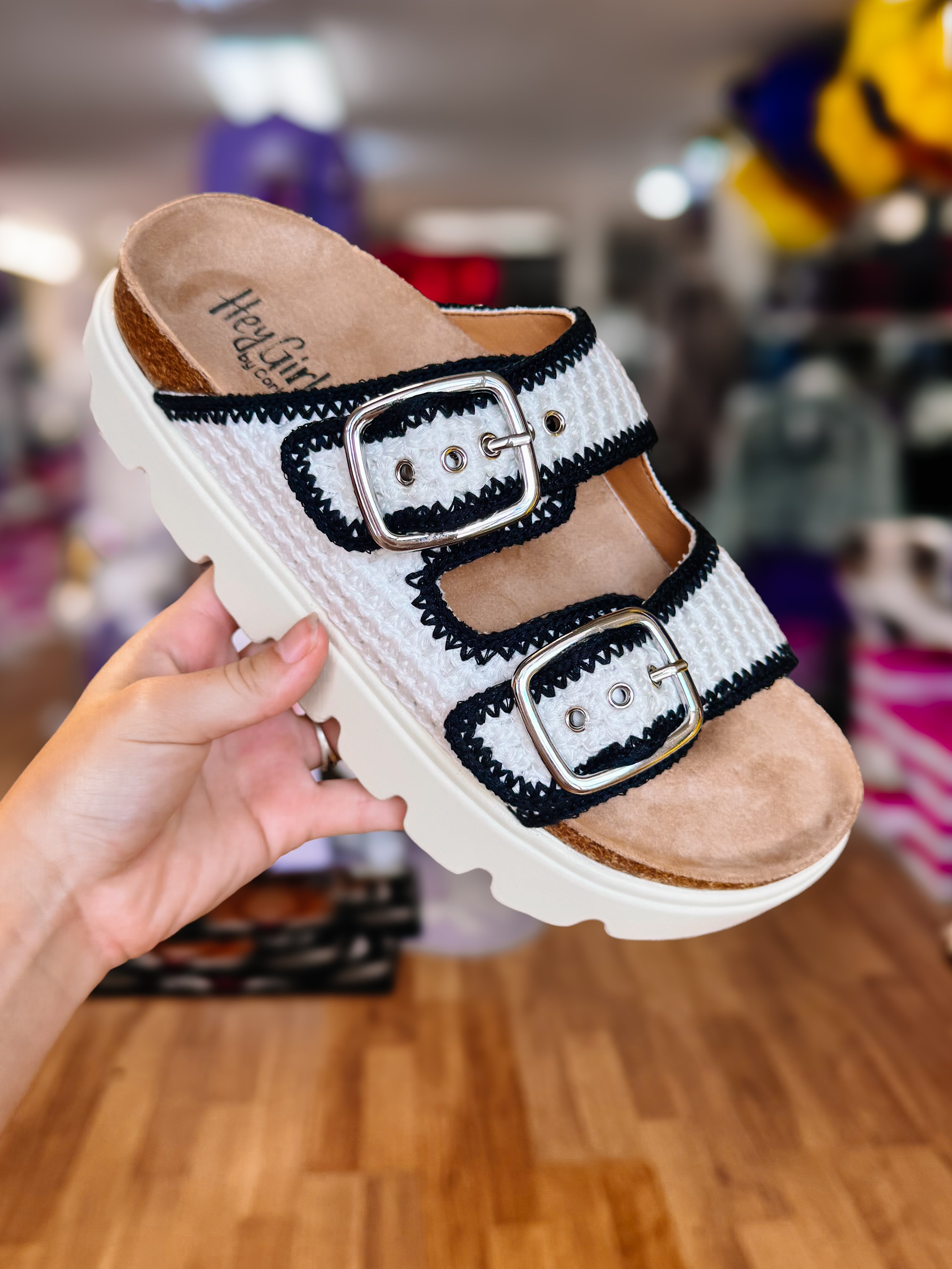 Corkys Rumor Has It Sandals - Ivory Black-Dear Me Southern Boutique, located in DeRidder, Louisiana