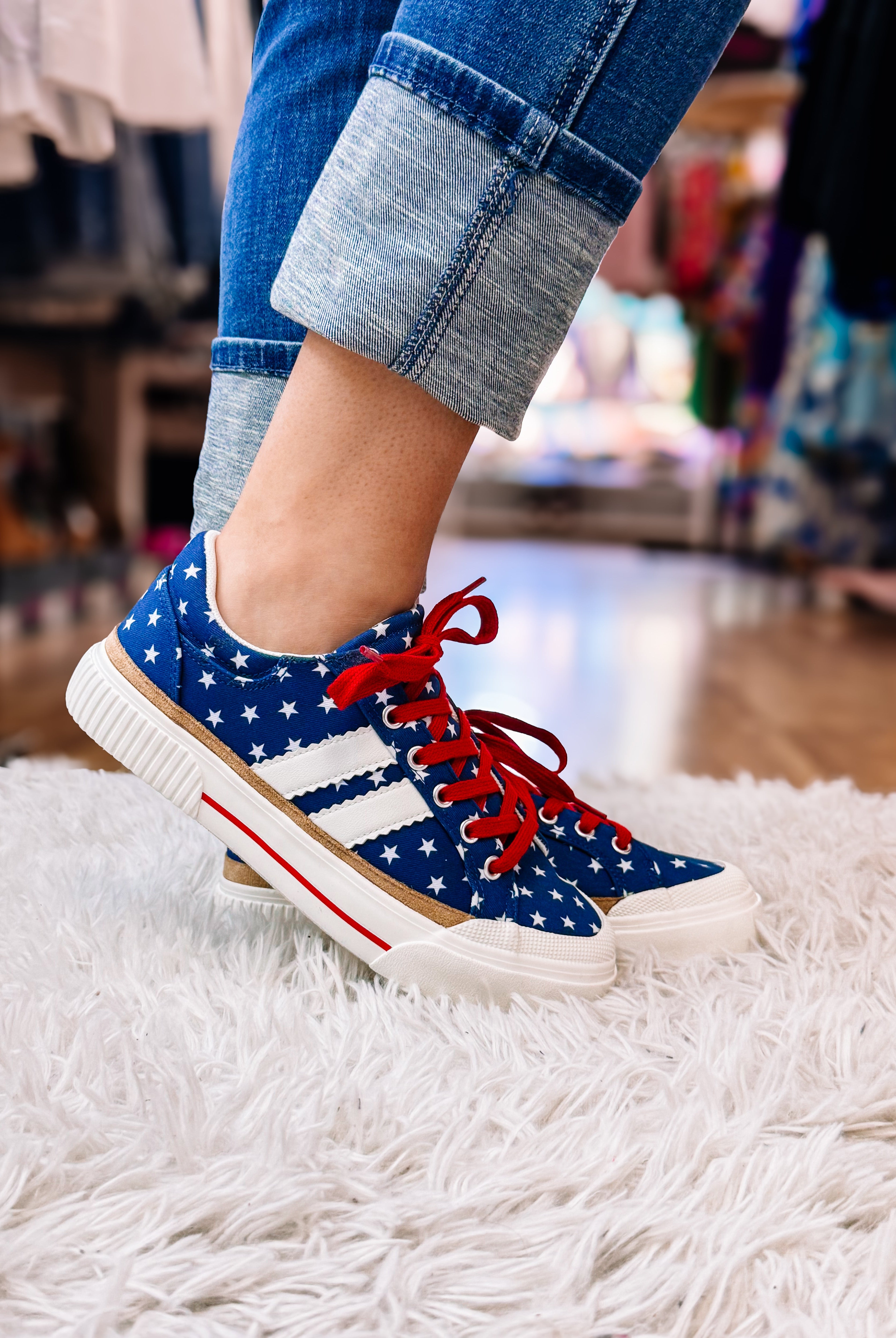 Corkys That's Her Blue with White Stars Patriotic Sneakers-Sneakers-Dear Me Southern Boutique, located in DeRidder, Louisiana