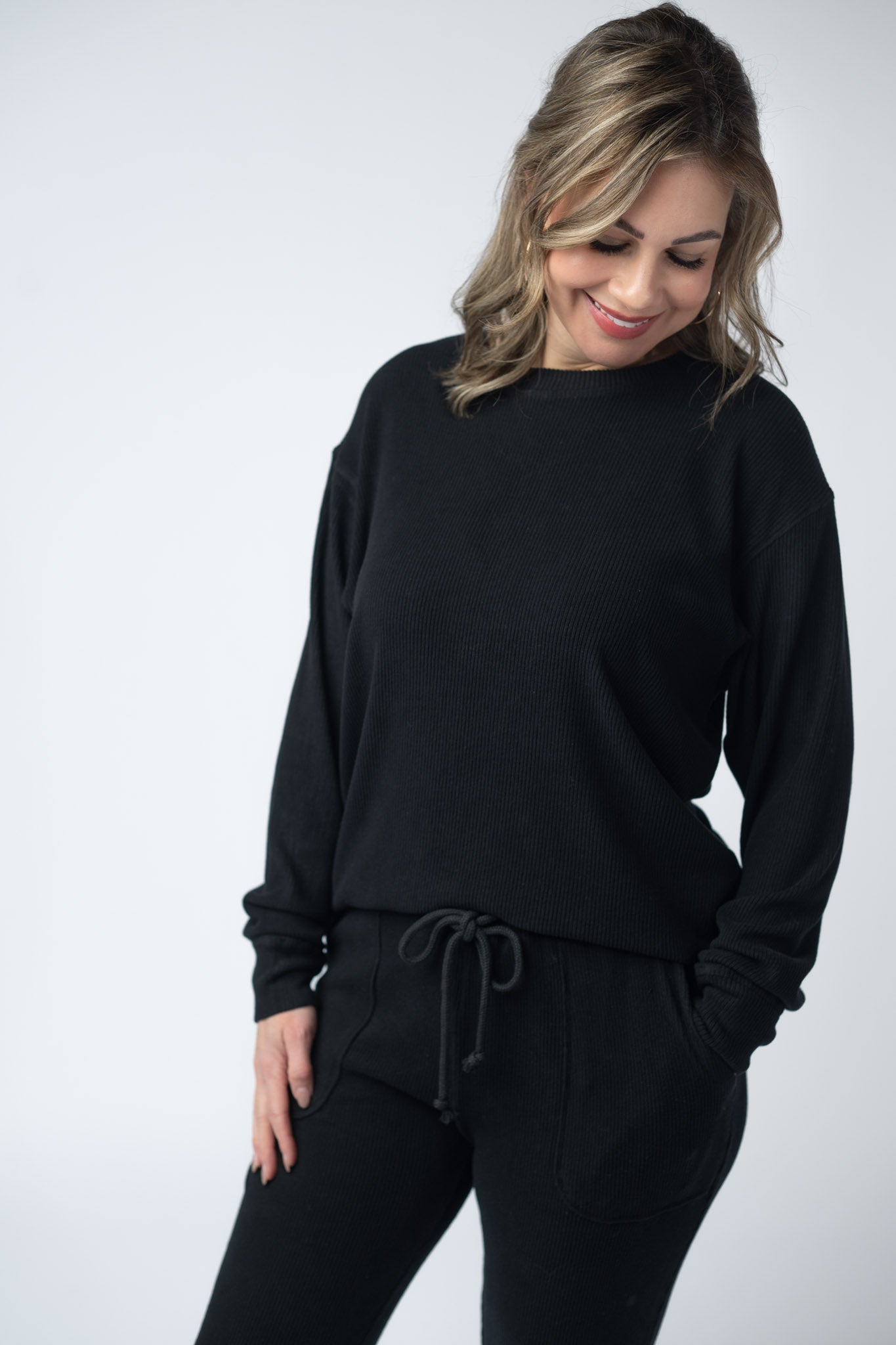 Corrine Ribbed Pullover Top - Black-Pullover-Dear Me Southern Boutique, located in DeRidder, Louisiana