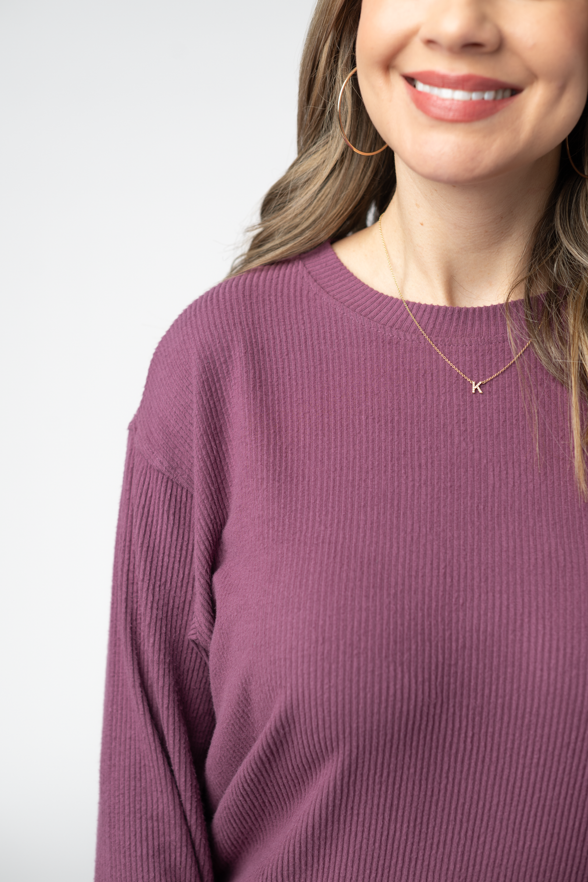 Corrine Ribbed Pullover Top - Plum-Tops-Dear Me Southern Boutique, located in DeRidder, Louisiana