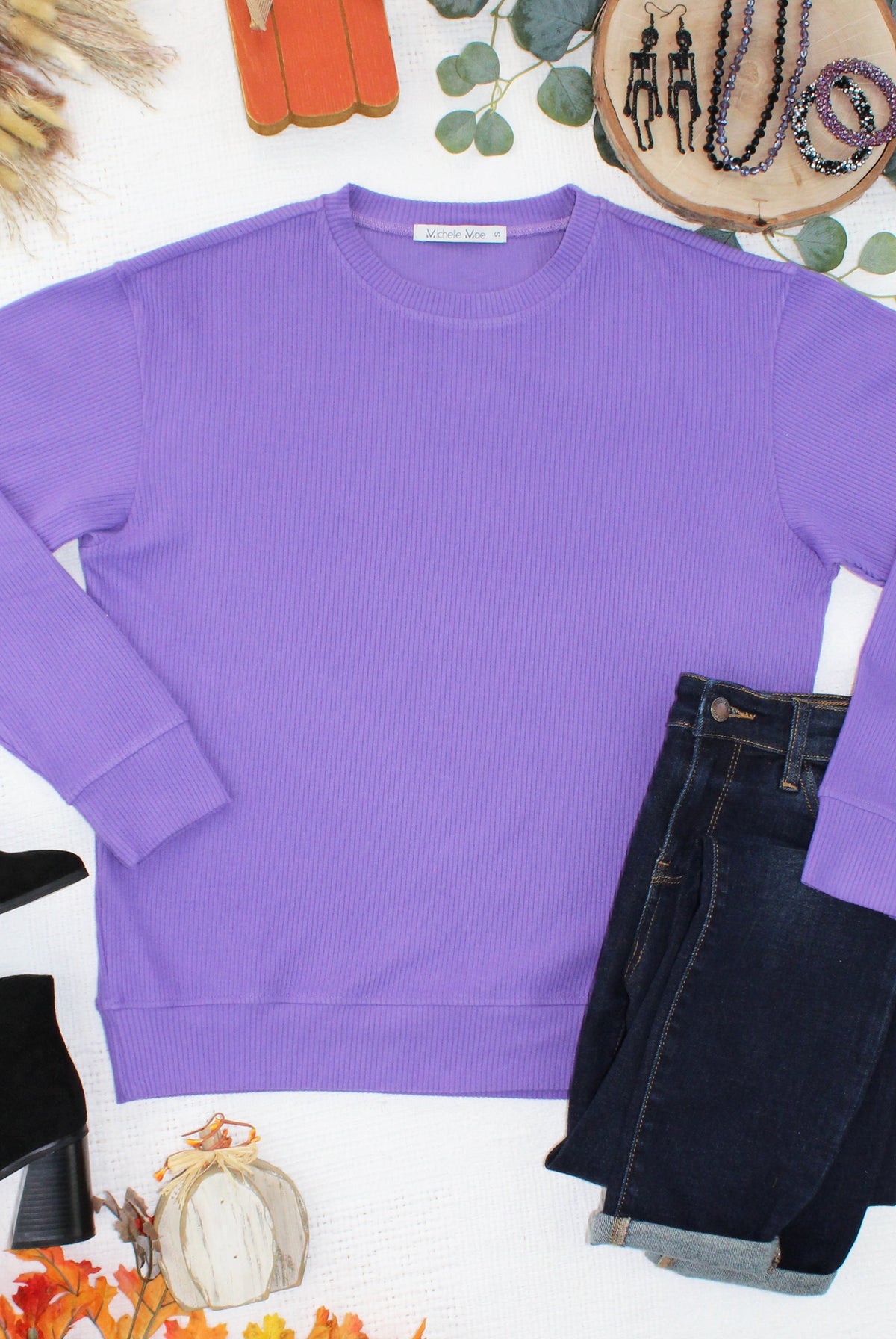Corrine Ribbed Pullover Top - Purple-Presales-Dear Me Southern Boutique, located in DeRidder, Louisiana