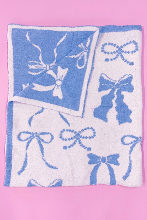Cozy BLUE Bow Luxury Throw Blanket-JAG Blankets-Dear Me Southern Boutique, located in DeRidder, Louisiana