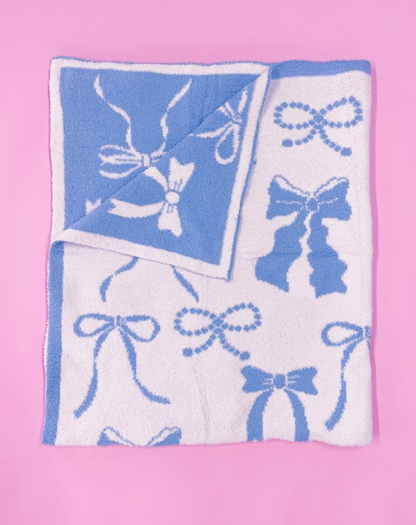 Cozy BLUE Bow Luxury Throw Blanket-JAG Blankets-Dear Me Southern Boutique, located in DeRidder, Louisiana