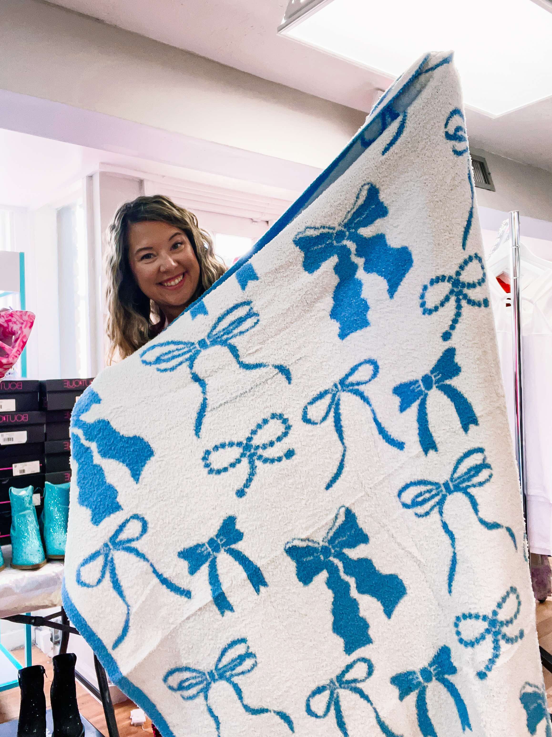 Cozy BLUE Bow Luxury Throw Blanket-JAG Blankets-Dear Me Southern Boutique, located in DeRidder, Louisiana