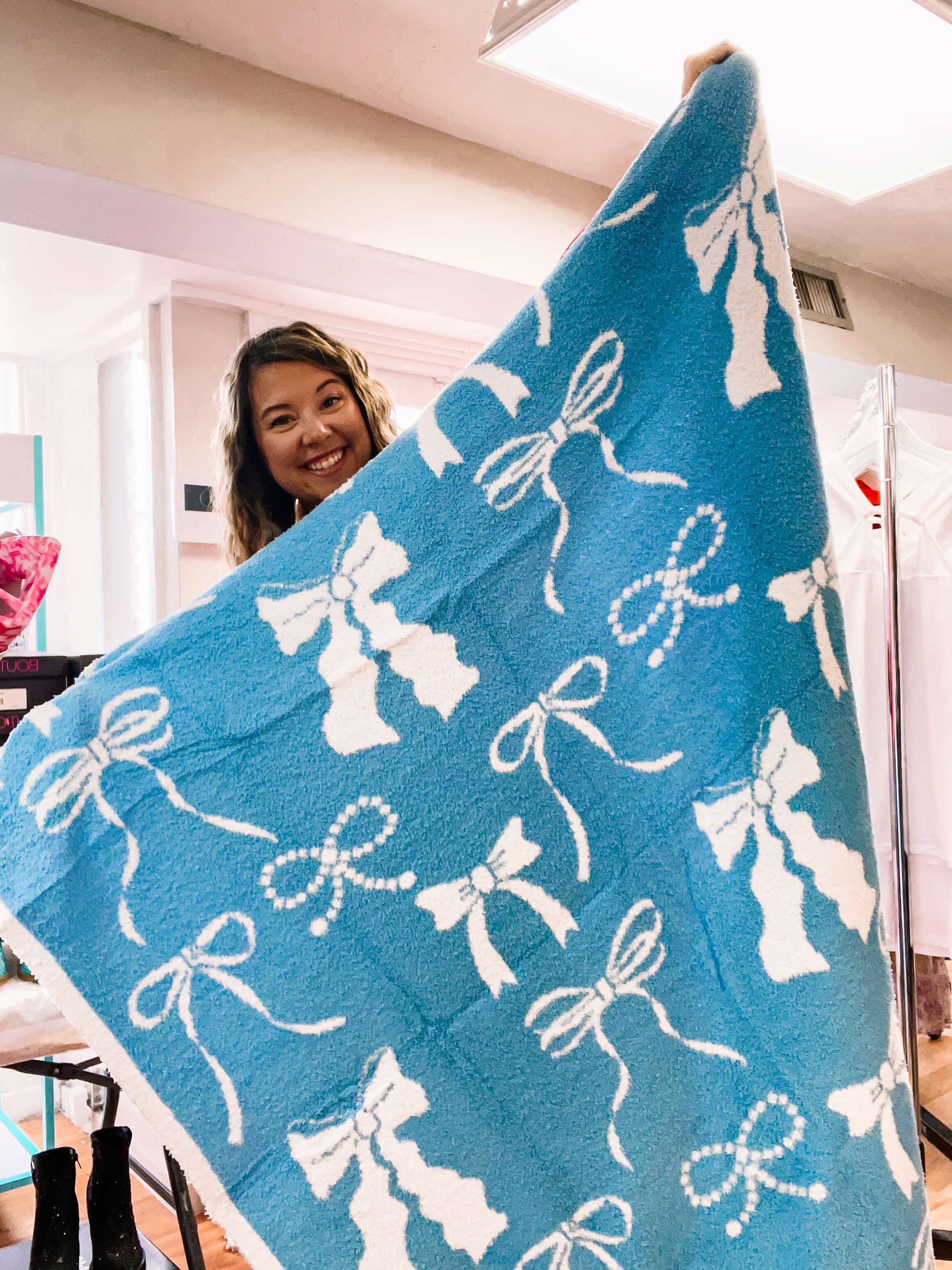 Cozy BLUE Bow Luxury Throw Blanket-JAG Blankets-Dear Me Southern Boutique, located in DeRidder, Louisiana