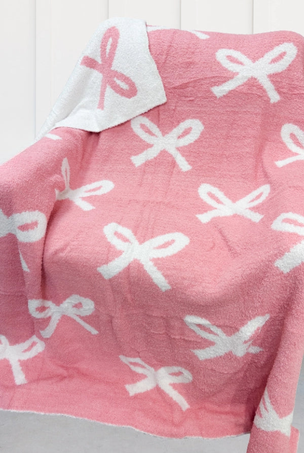 Cozy Pink Bow Luxury Throw Blanket-JAG Blankets-Dear Me Southern Boutique, located in DeRidder, Louisiana