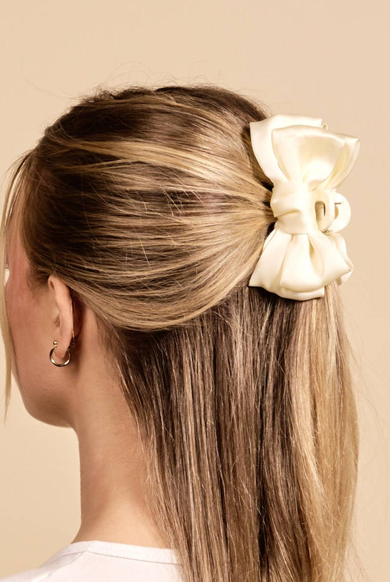 Cream - Mini Satin Bougie Bow Claw Clip-Hair Clips-Dear Me Southern Boutique, located in DeRidder, Louisiana