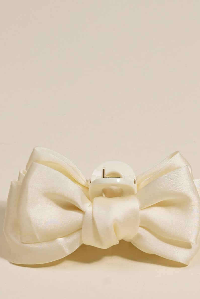 Cream - Mini Satin Bougie Bow Claw Clip-Hair Clips-Dear Me Southern Boutique, located in DeRidder, Louisiana