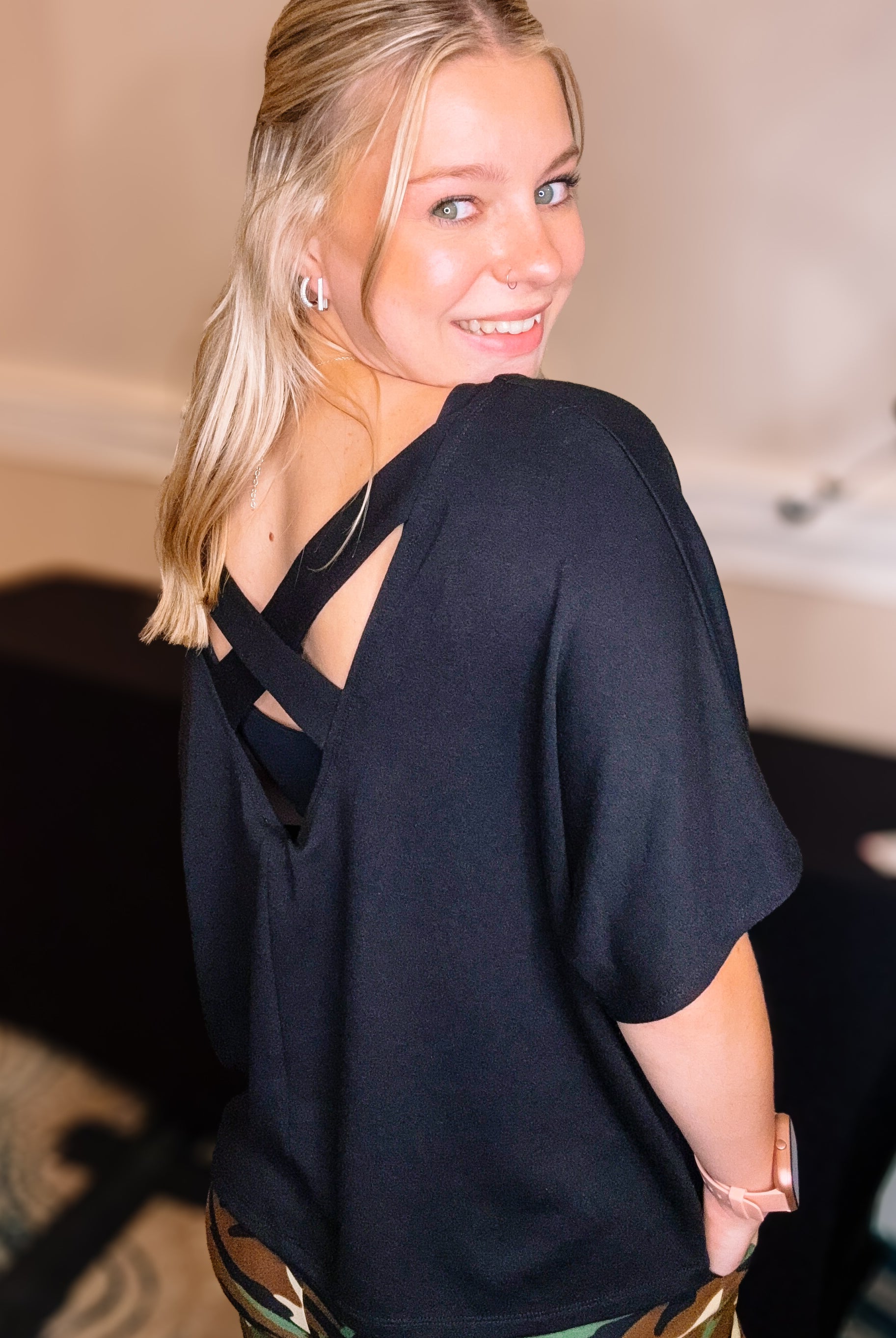 Criss Cross Black Top-Loungewear-Dear Me Southern Boutique, located in DeRidder, Louisiana