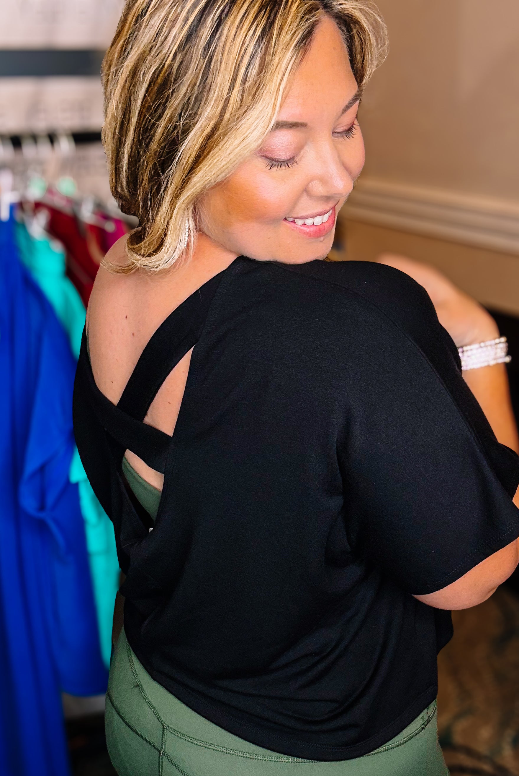 Criss Cross Black Top-Loungewear-Dear Me Southern Boutique, located in DeRidder, Louisiana