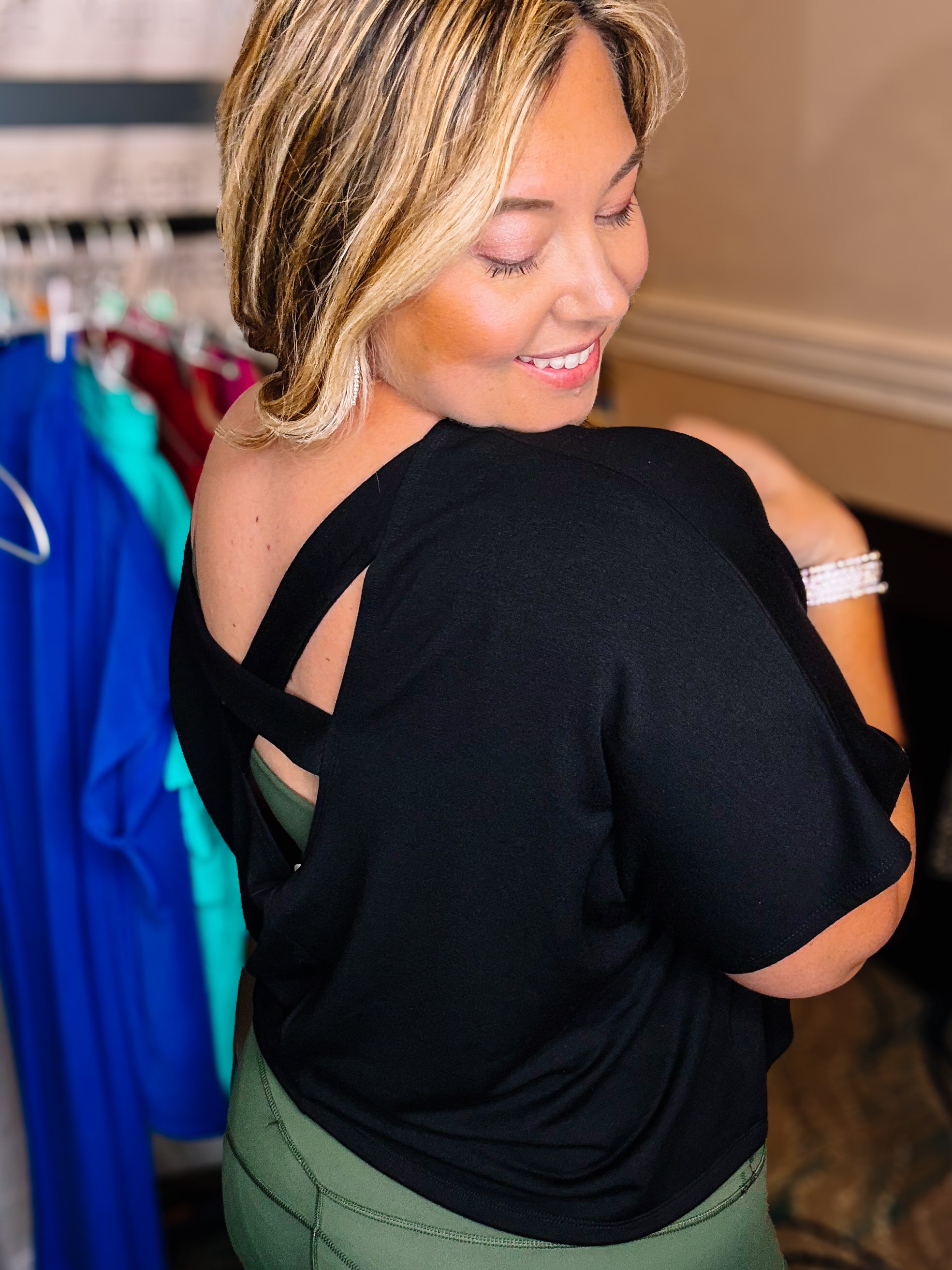Criss Cross Black Top-Loungewear-Dear Me Southern Boutique, located in DeRidder, Louisiana