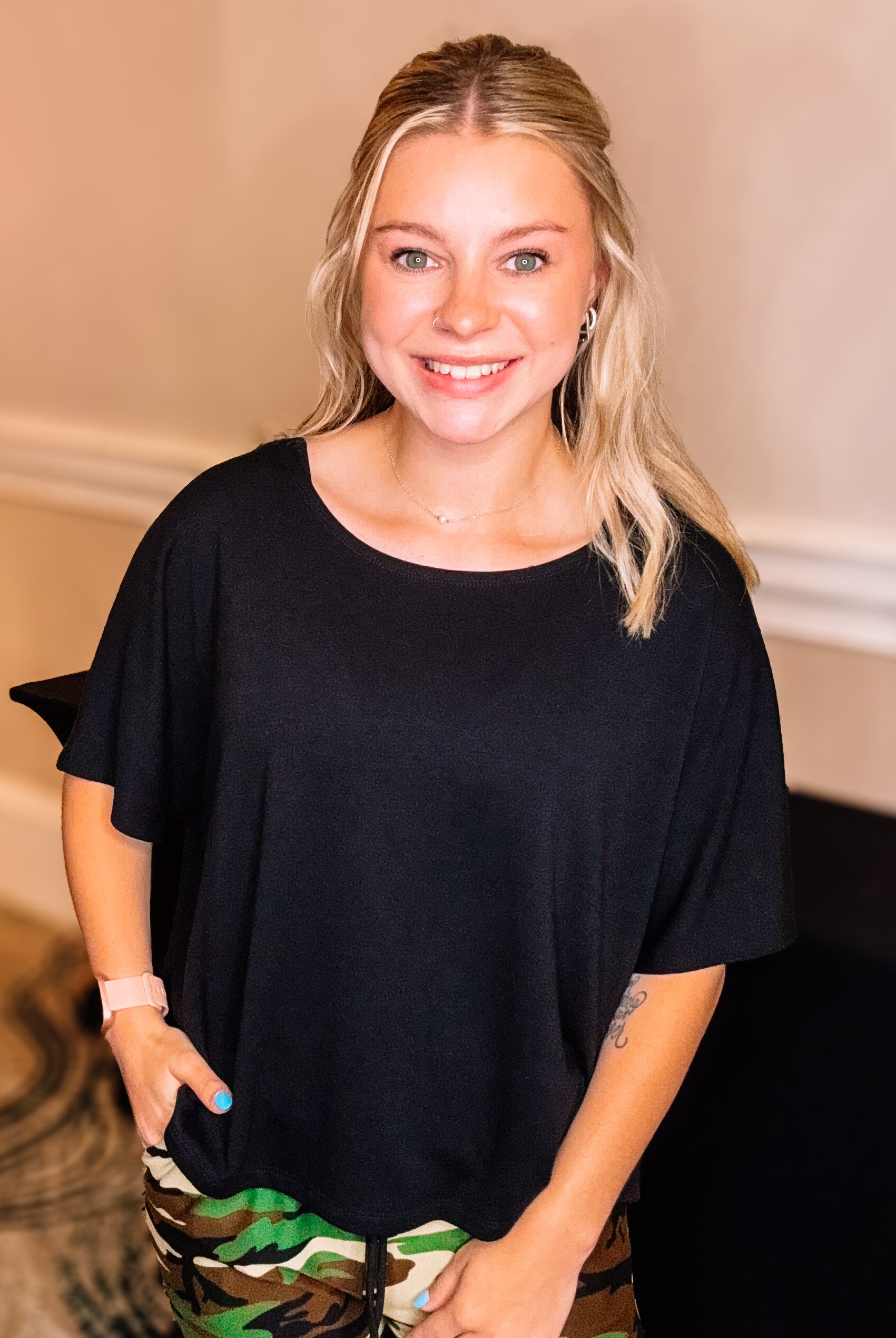Criss Cross Black Top-Loungewear-Dear Me Southern Boutique, located in DeRidder, Louisiana
