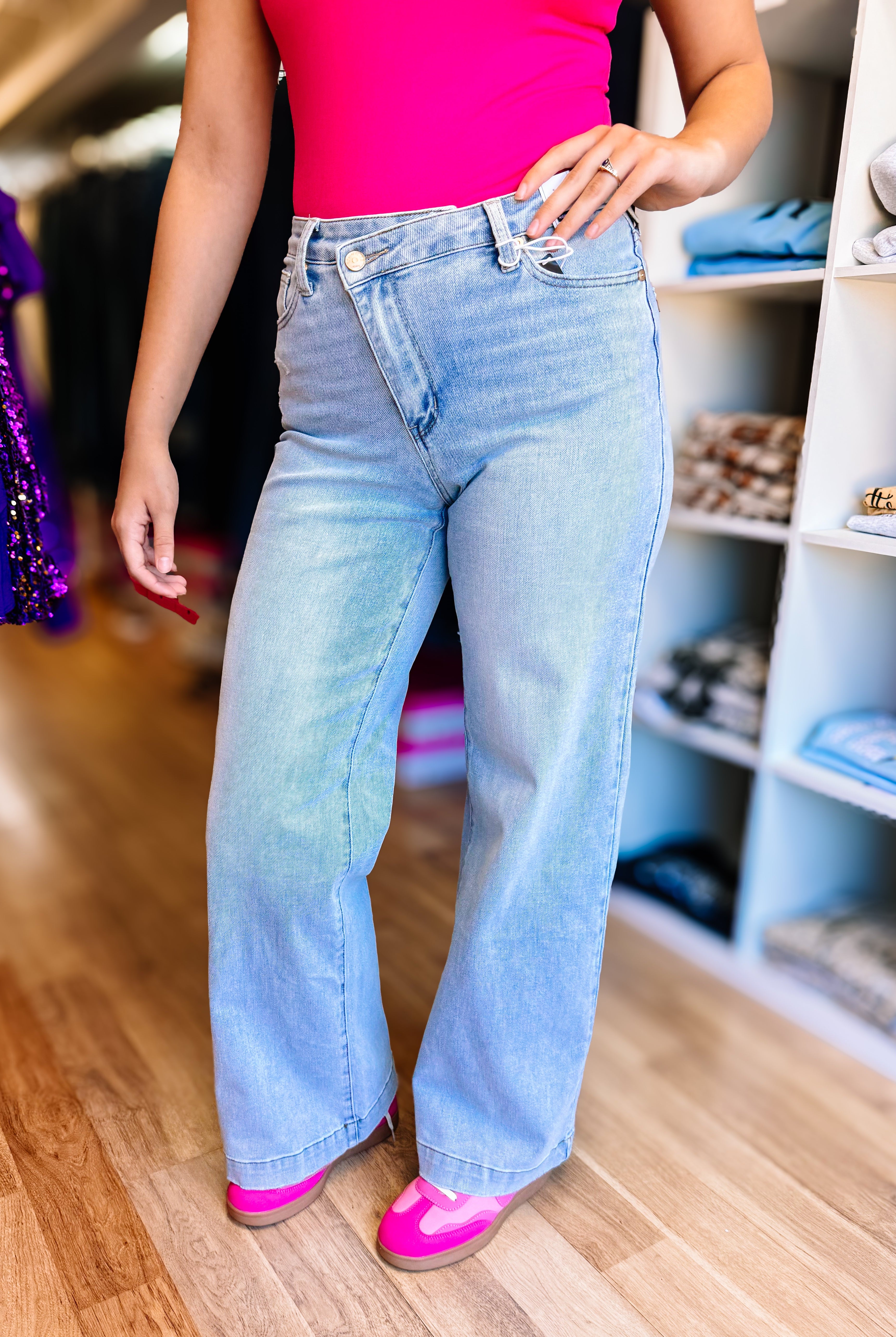 Cross My Heart Wide Leg Judy Blue-Jeans-Dear Me Southern Boutique, located in DeRidder, Louisiana