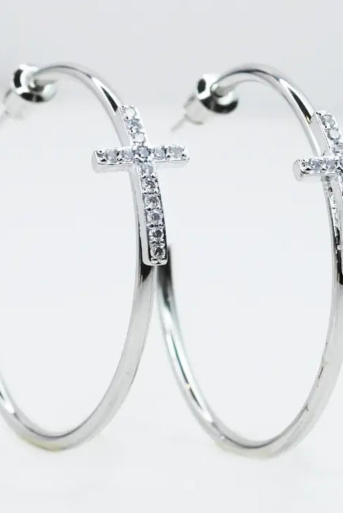 Crossed Grace Hoops Silver-Jewelry - Earrings-Dear Me Southern Boutique, located in DeRidder, Louisiana