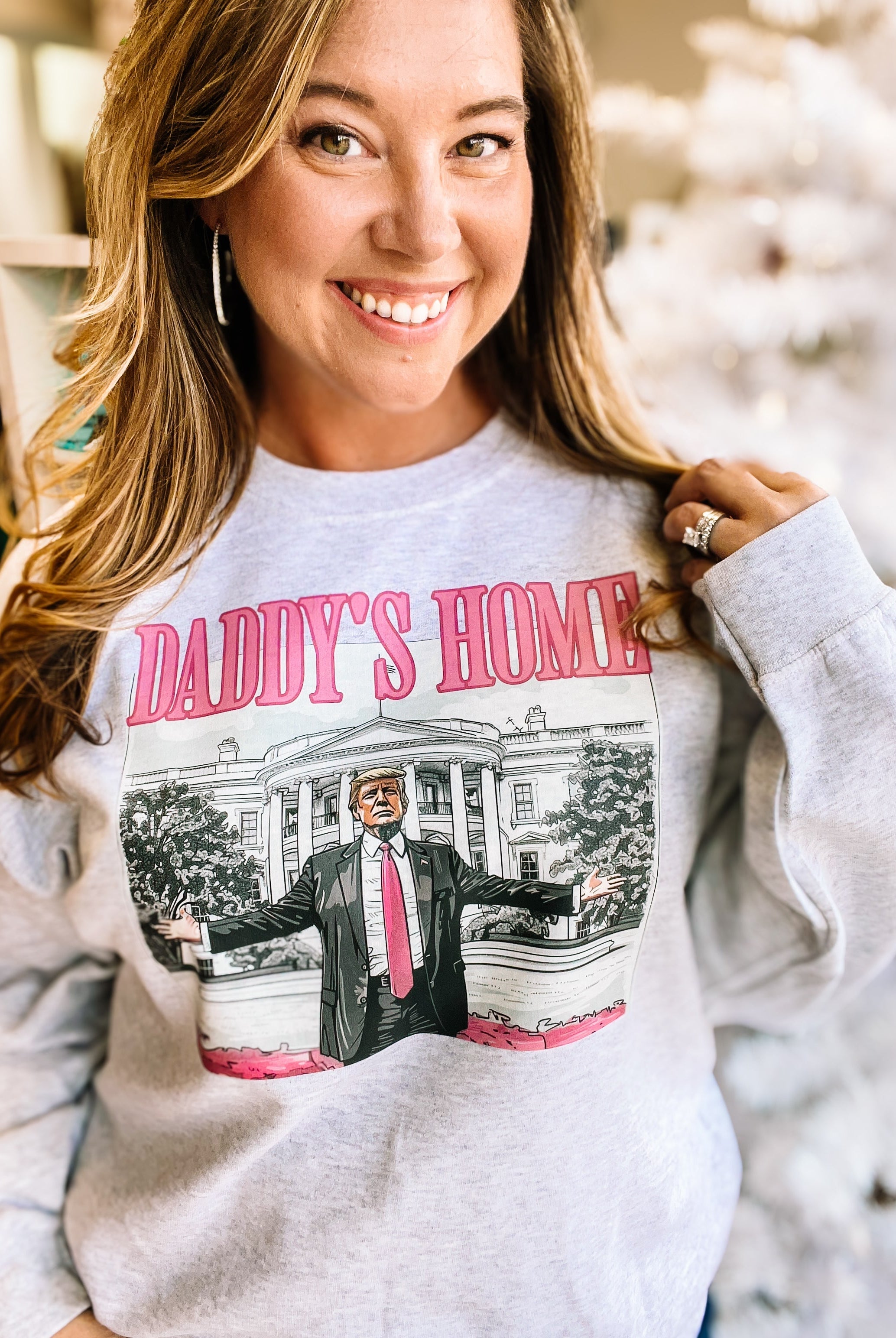 Daddy's Home Pullover Sweatshirt - Ash Grey-Graphic Tops-Dear Me Southern Boutique, located in DeRidder, Louisiana
