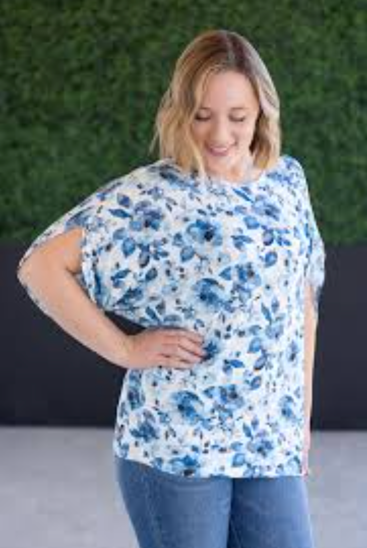 Darcy Sapphire Floral Blouse-Blouses-Dear Me Southern Boutique, located in DeRidder, Louisiana