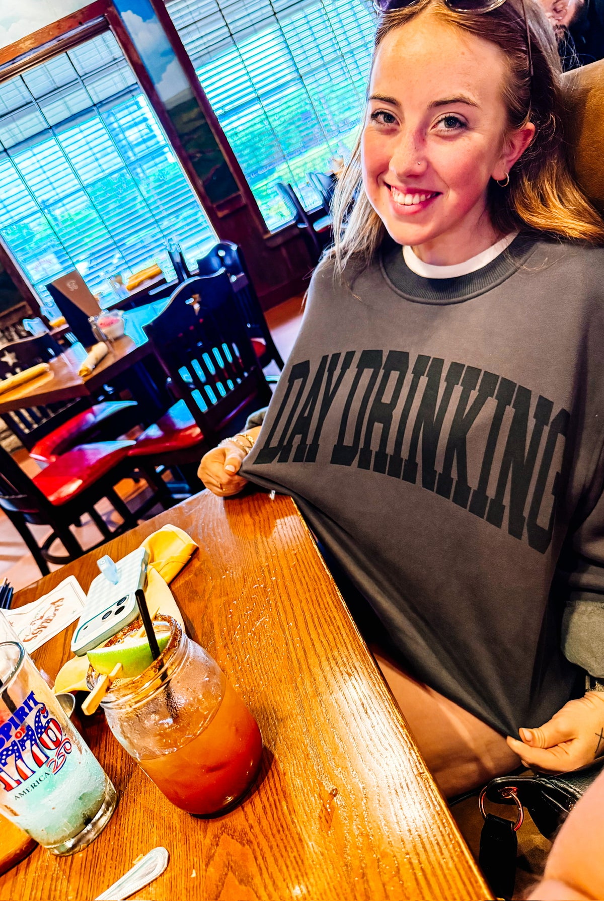 Daydrinker Grey Sweatshirt-Sweatshirts-Dear Me Southern Boutique, located in DeRidder, Louisiana
