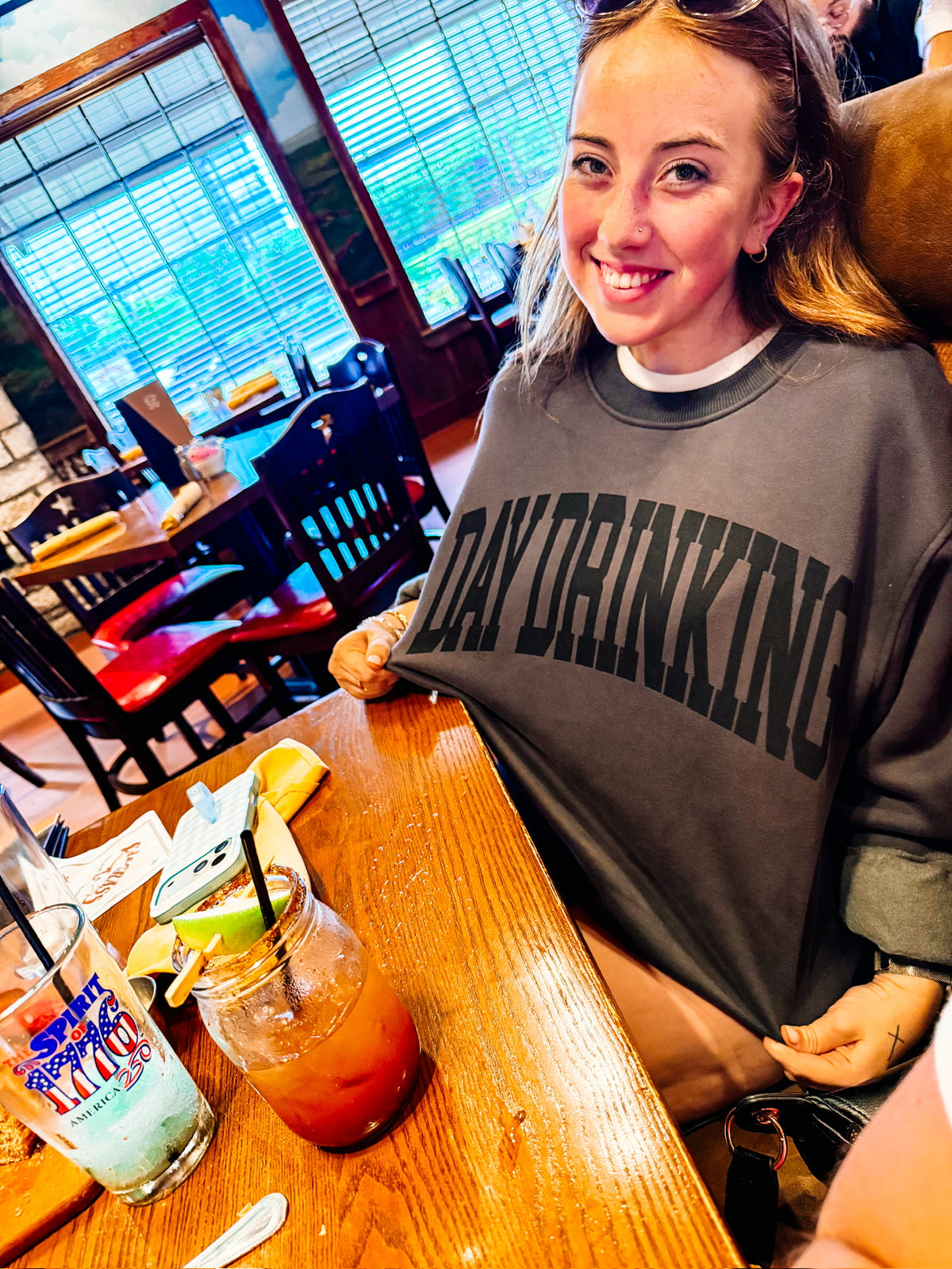 Daydrinker Grey Sweatshirt-Sweatshirts-Dear Me Southern Boutique, located in DeRidder, Louisiana