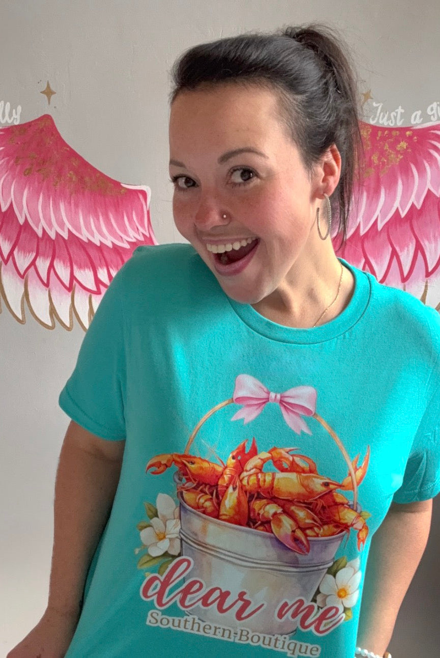 Dear Me Cutesy Crawfish Tee-Graphic Tops-Dear Me Southern Boutique, located in DeRidder, Louisiana