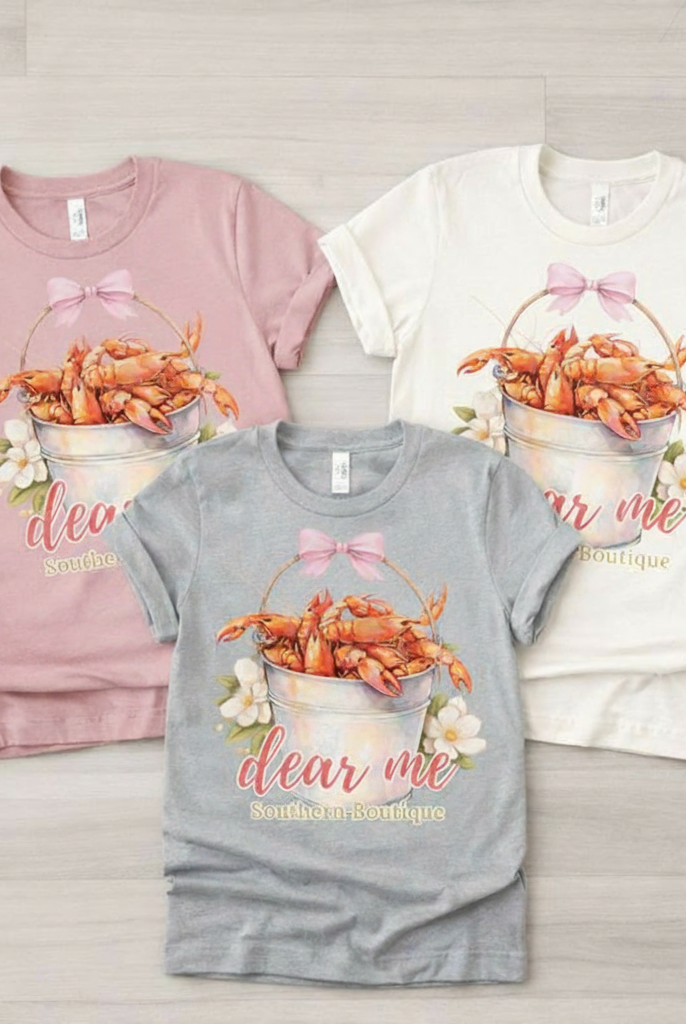 Dear Me Cutesy Crawfish Tee-Graphic Tops-Dear Me Southern Boutique, located in DeRidder, Louisiana
