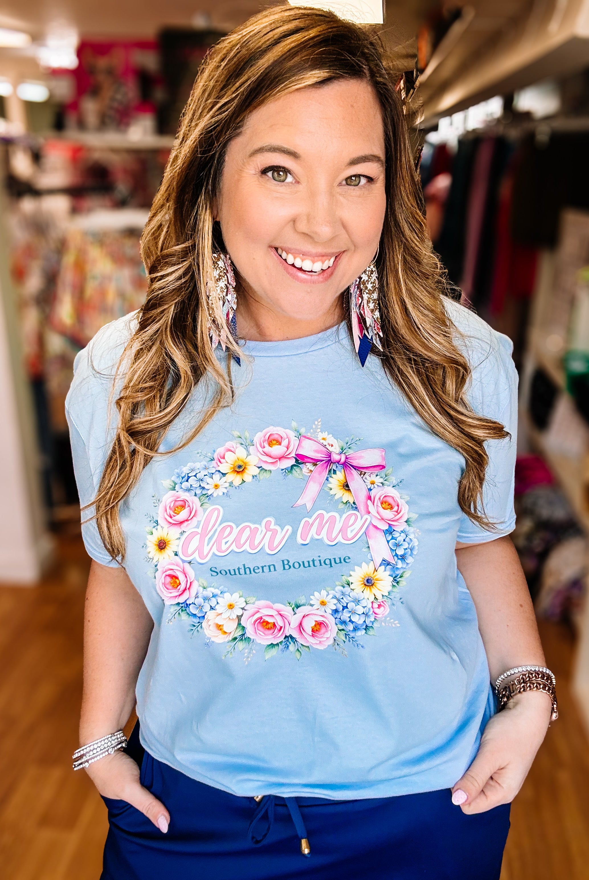 Dear Me Spring Merch Tee-Graphic Tops-Dear Me Southern Boutique, located in DeRidder, Louisiana
