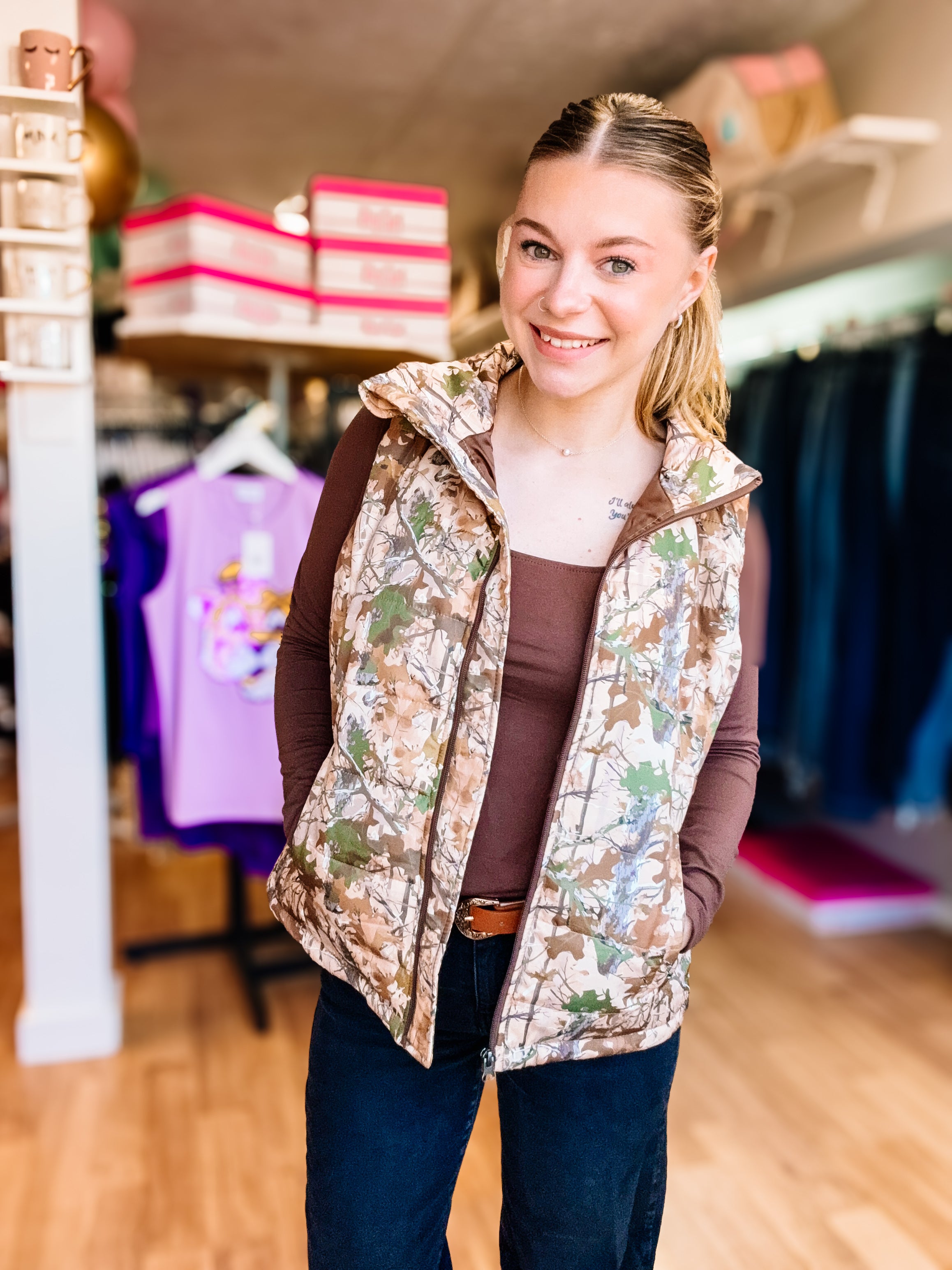 Delilah Puffer Vest - Classic Chloe Camo-Vest-Dear Me Southern Boutique, located in DeRidder, Louisiana