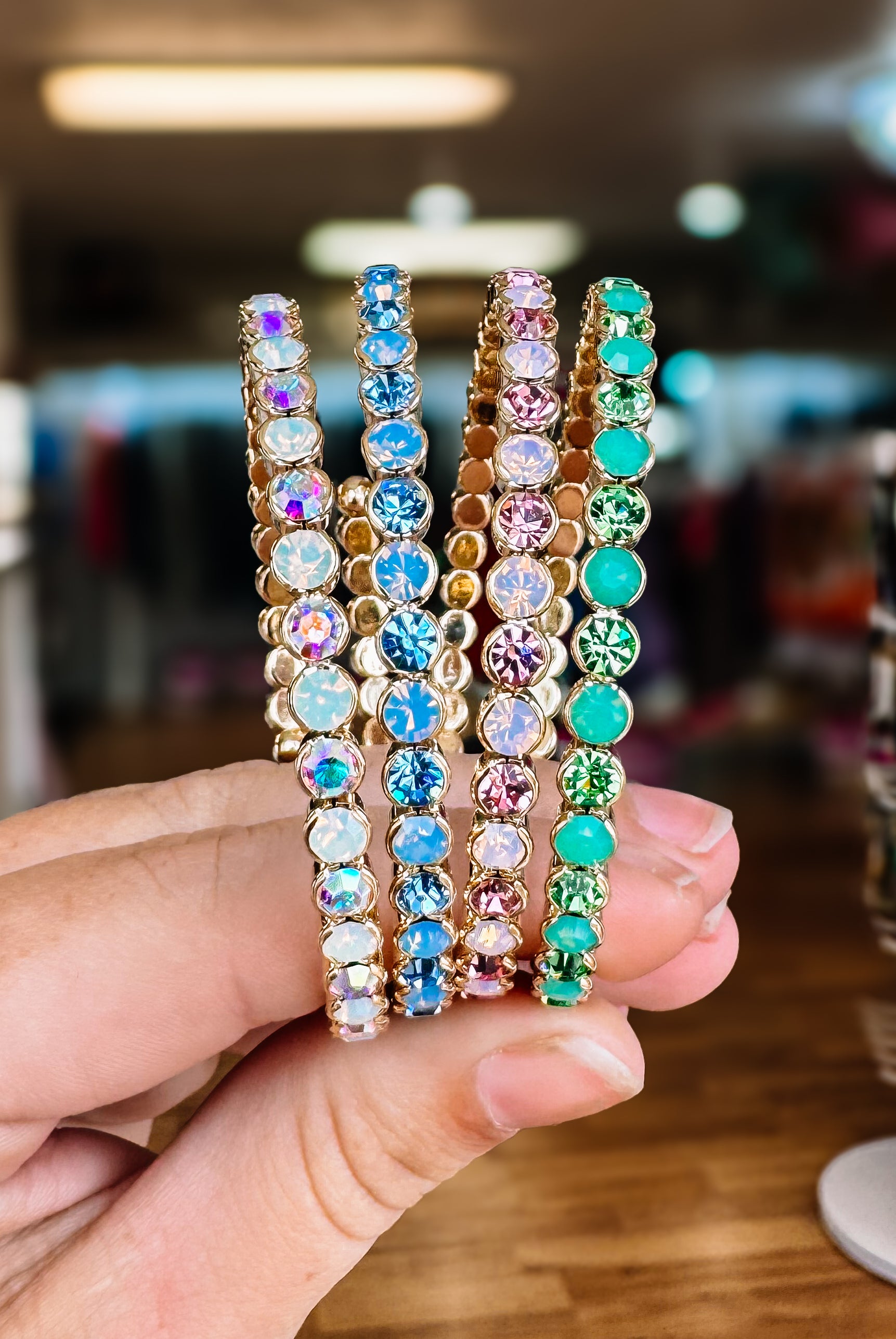 Destin Crystal Bangle Multi Color- Gold Metal-Bracelets-Dear Me Southern Boutique, located in DeRidder, Louisiana