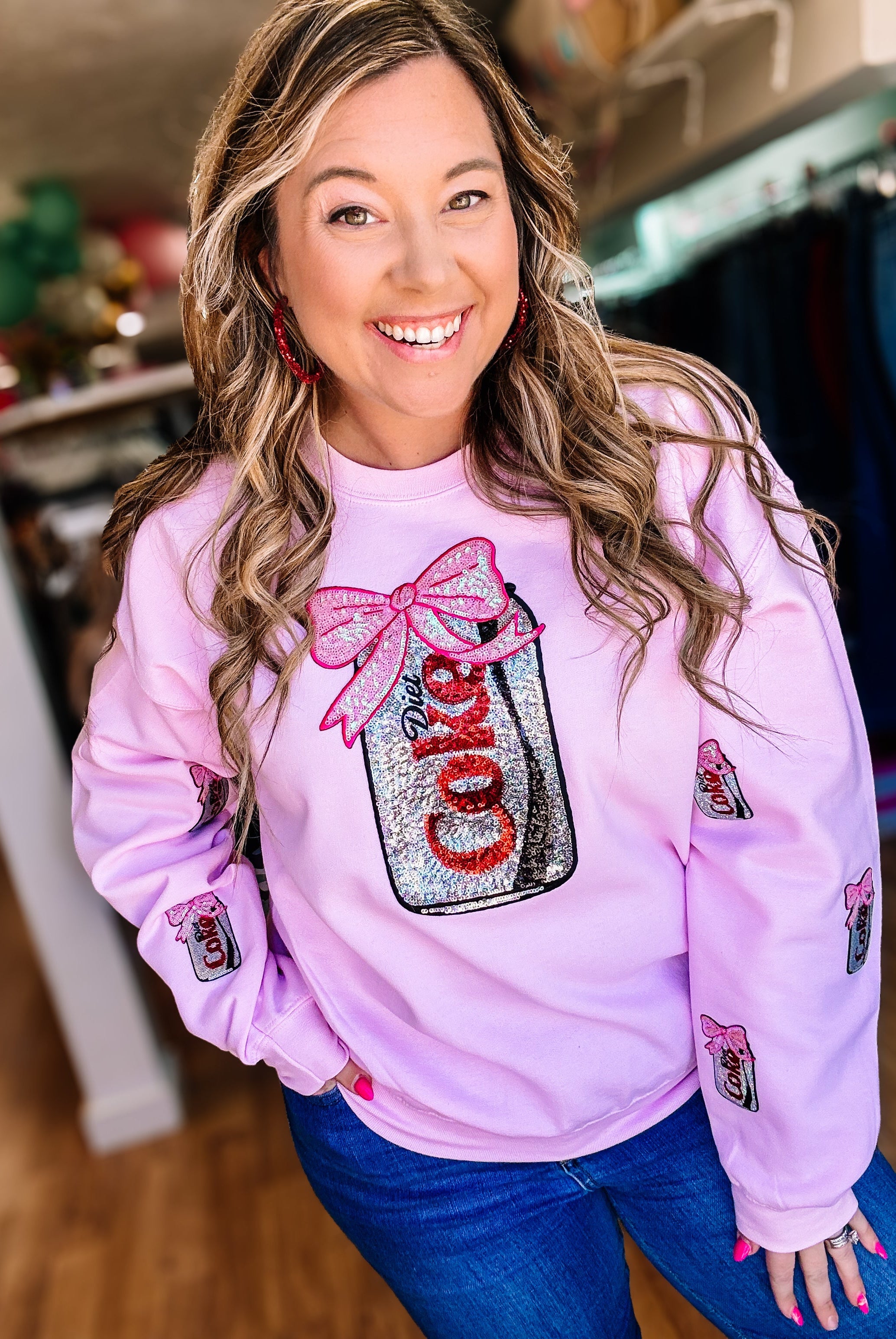 Diet Coke Sequin Sweatshirt-Graphic Tops-Dear Me Southern Boutique, located in DeRidder, Louisiana