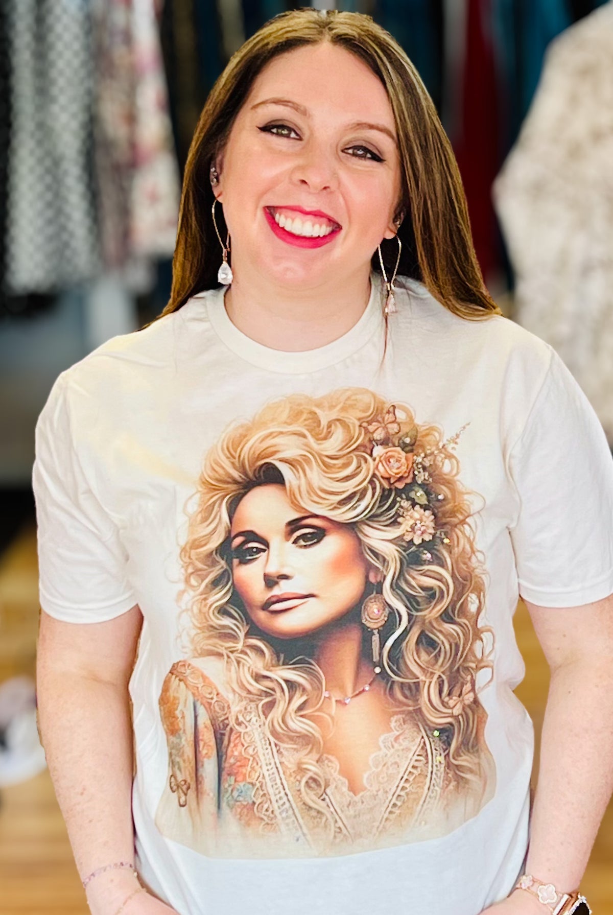 Dolly and Lace Bougie Rhinestone Tee-Tees-Dear Me Southern Boutique, located in DeRidder, Louisiana