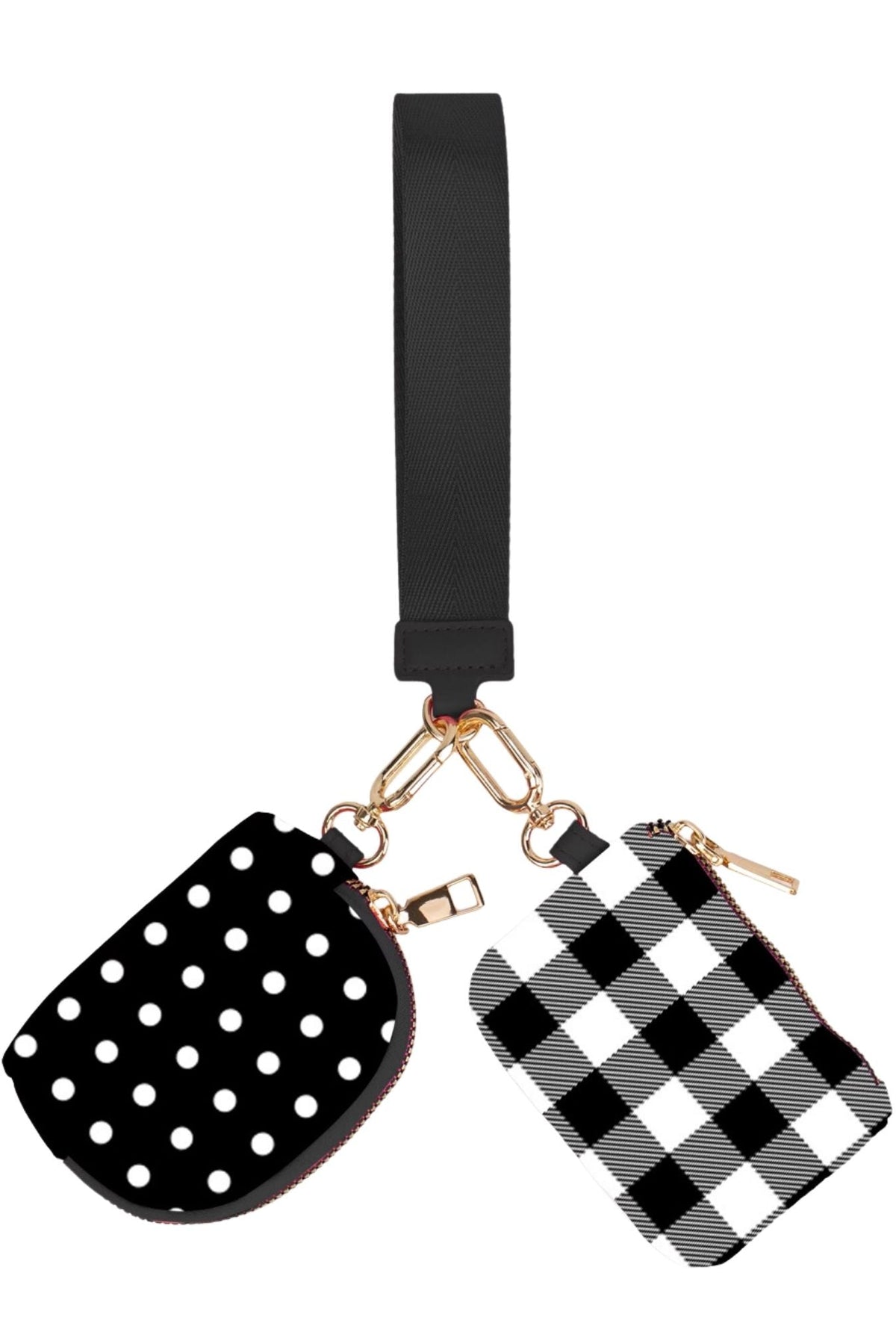 Double Pouch Wristlet- Black Polkadot/Gingham-Presales-Dear Me Southern Boutique, located in DeRidder, Louisiana