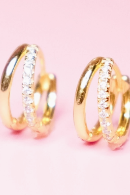 Double Trouble Pave Huggie Earrings-JAG Earrings-Dear Me Southern Boutique, located in DeRidder, Louisiana