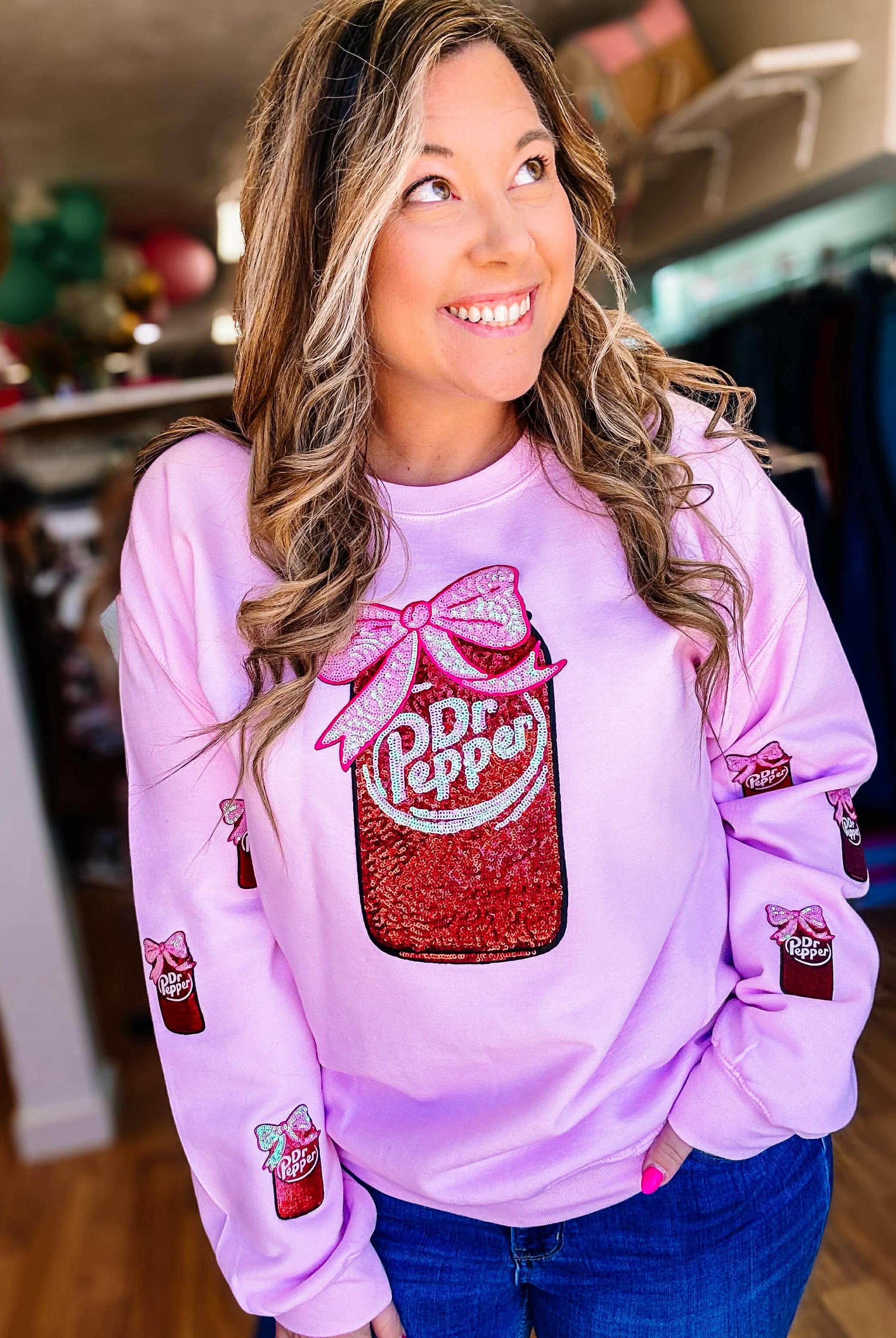 Dr.Pepper Sequin Sweatshirt-Graphic Tops-Dear Me Southern Boutique, located in DeRidder, Louisiana