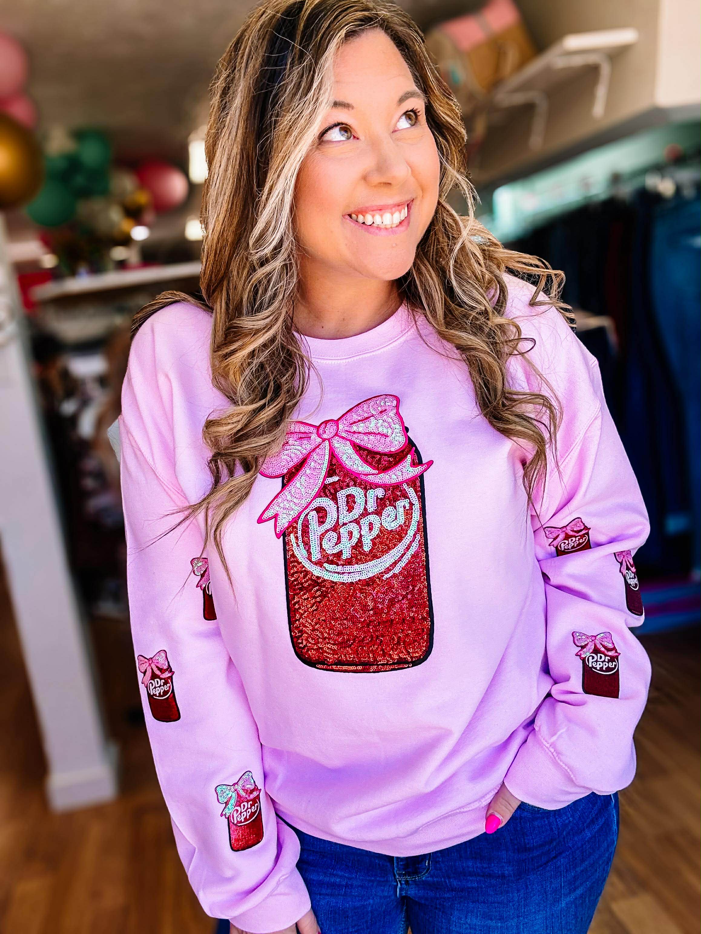 Dr.Pepper Sequin Sweatshirt-Graphic Tops-Dear Me Southern Boutique, located in DeRidder, Louisiana