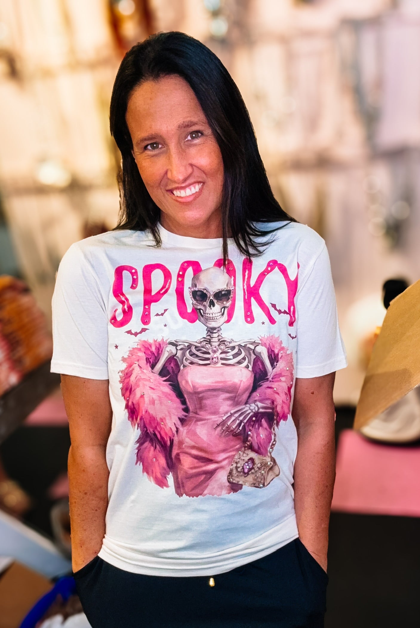 Dressed to Kill Bougie Rhinestone Tee-Graphic Tees-Dear Me Southern Boutique, located in DeRidder, Louisiana