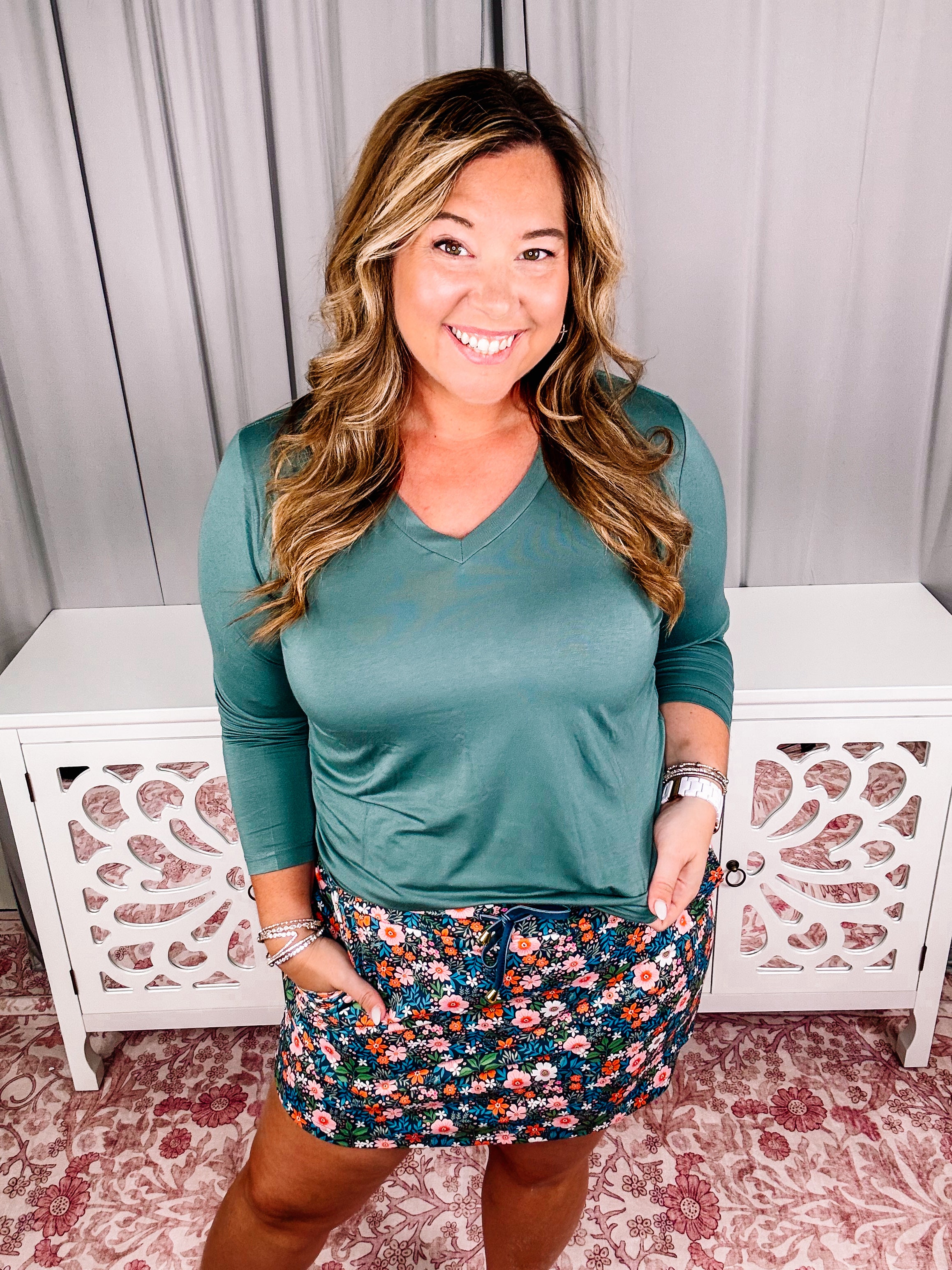 Dusty Jade Larissa Top-Long Sleeves-Dear Me Southern Boutique, located in DeRidder, Louisiana