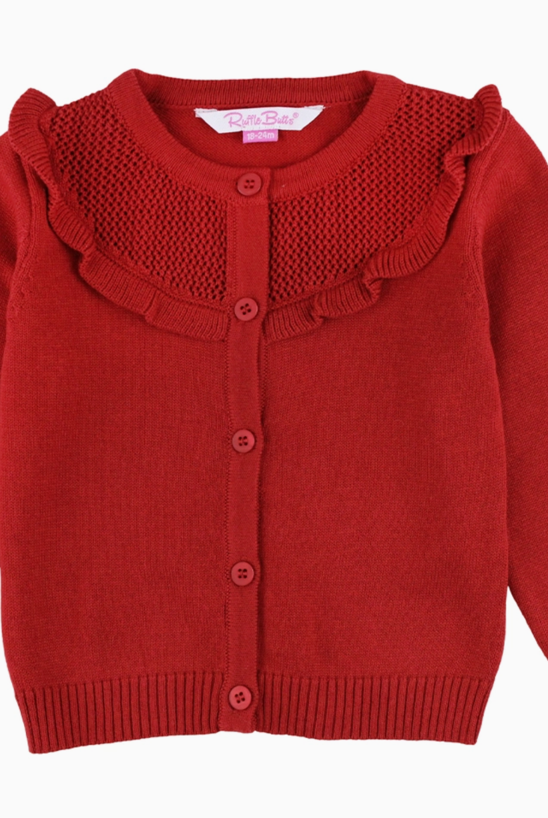 Emma Ruffle Trim Cardigan - Red-JAG Cardigans-Dear Me Southern Boutique, located in DeRidder, Louisiana