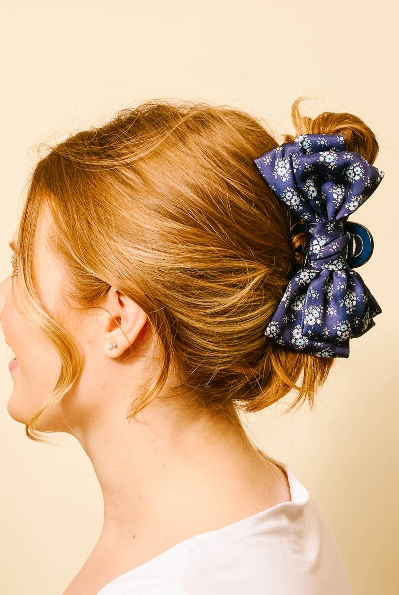 Endless Daydream Navy - Satin Bougie Bow Claw Clip-Hair Clips-Dear Me Southern Boutique, located in DeRidder, Louisiana