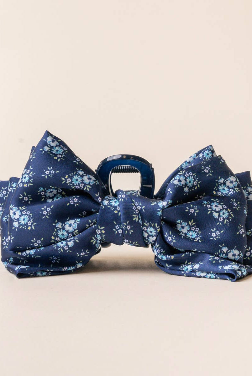Endless Daydream Navy - Satin Bougie Bow Claw Clip-Hair Clips-Dear Me Southern Boutique, located in DeRidder, Louisiana
