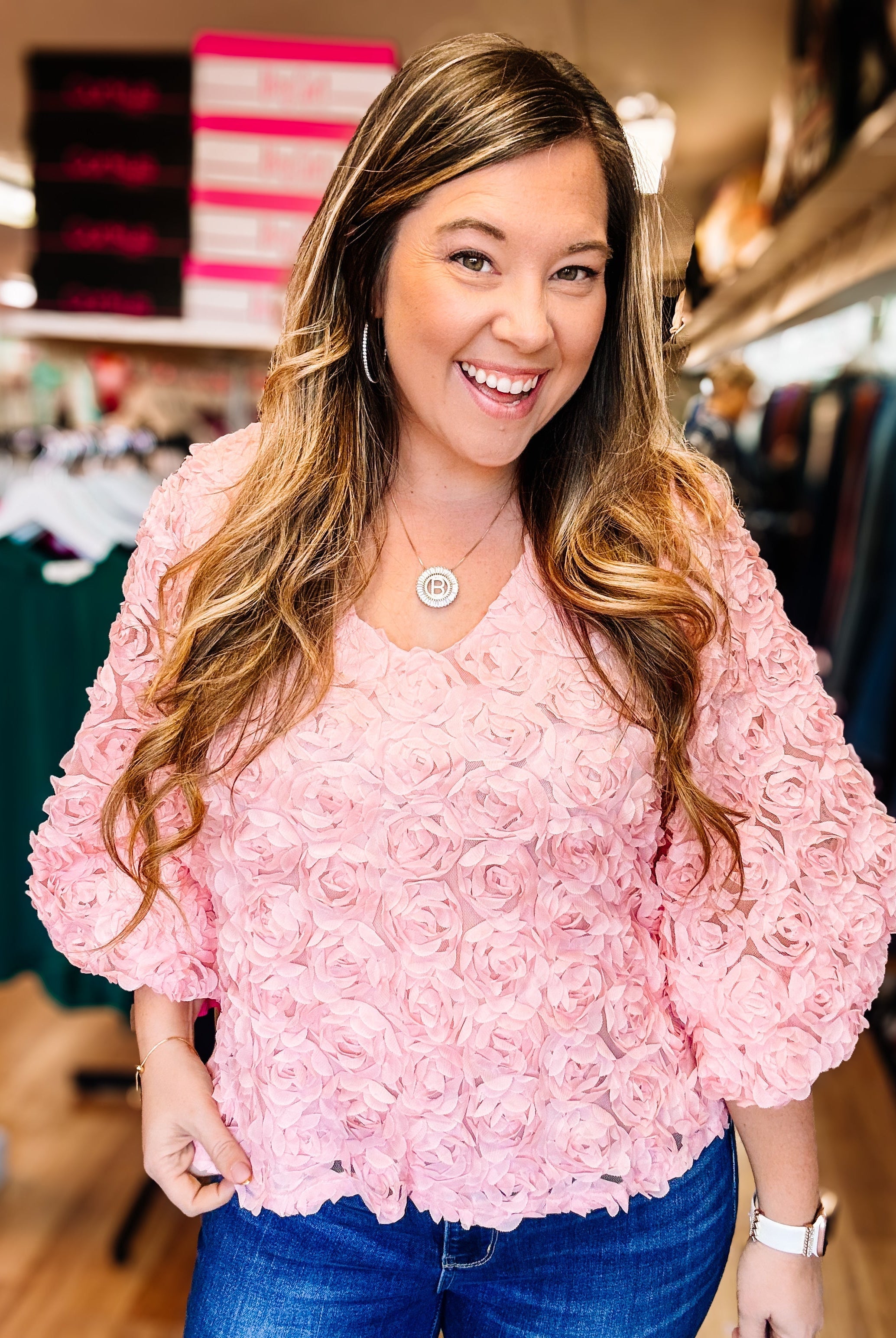 Ever After Rose Bloom Blouse - Pink-Blouses-Dear Me Southern Boutique, located in DeRidder, Louisiana