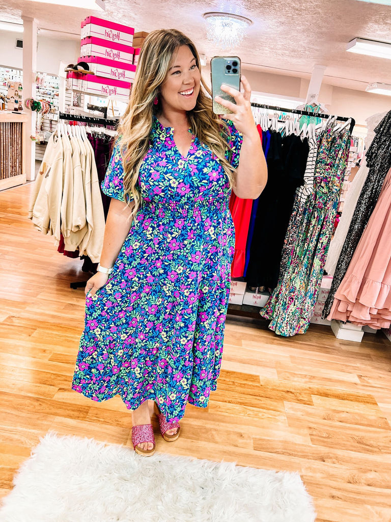 Eyes On You Navy Floral Maxi Dress-Dresses-Dear Me Southern Boutique, located in DeRidder, Louisiana